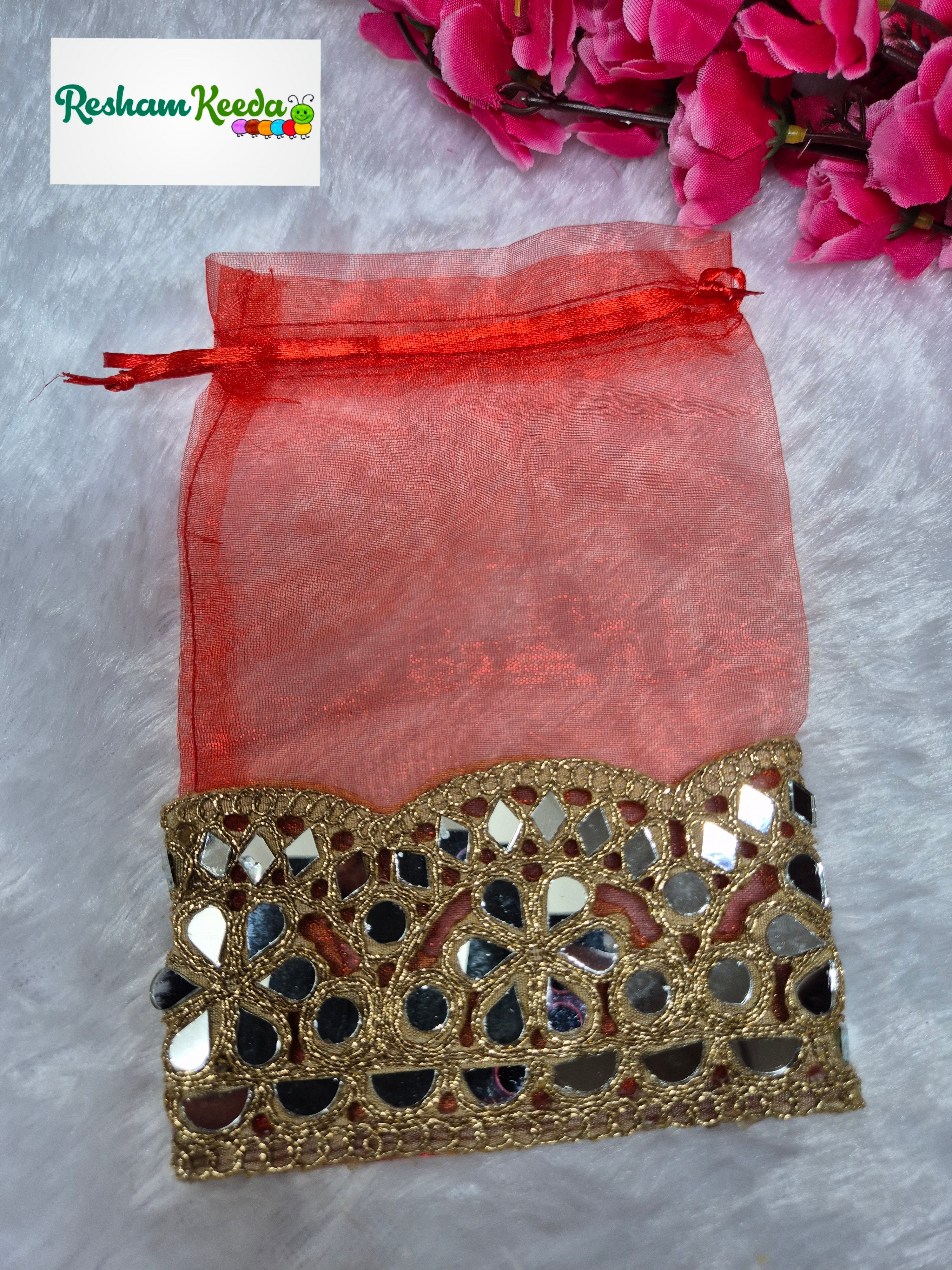 Premium Budget Friendly Mirror Work Potli Perfect for Shagun Return Gift Favours Giveaways in Teej Parties Haldi Mehendi Diwali Festive and Wedding Events (Pack of 5)