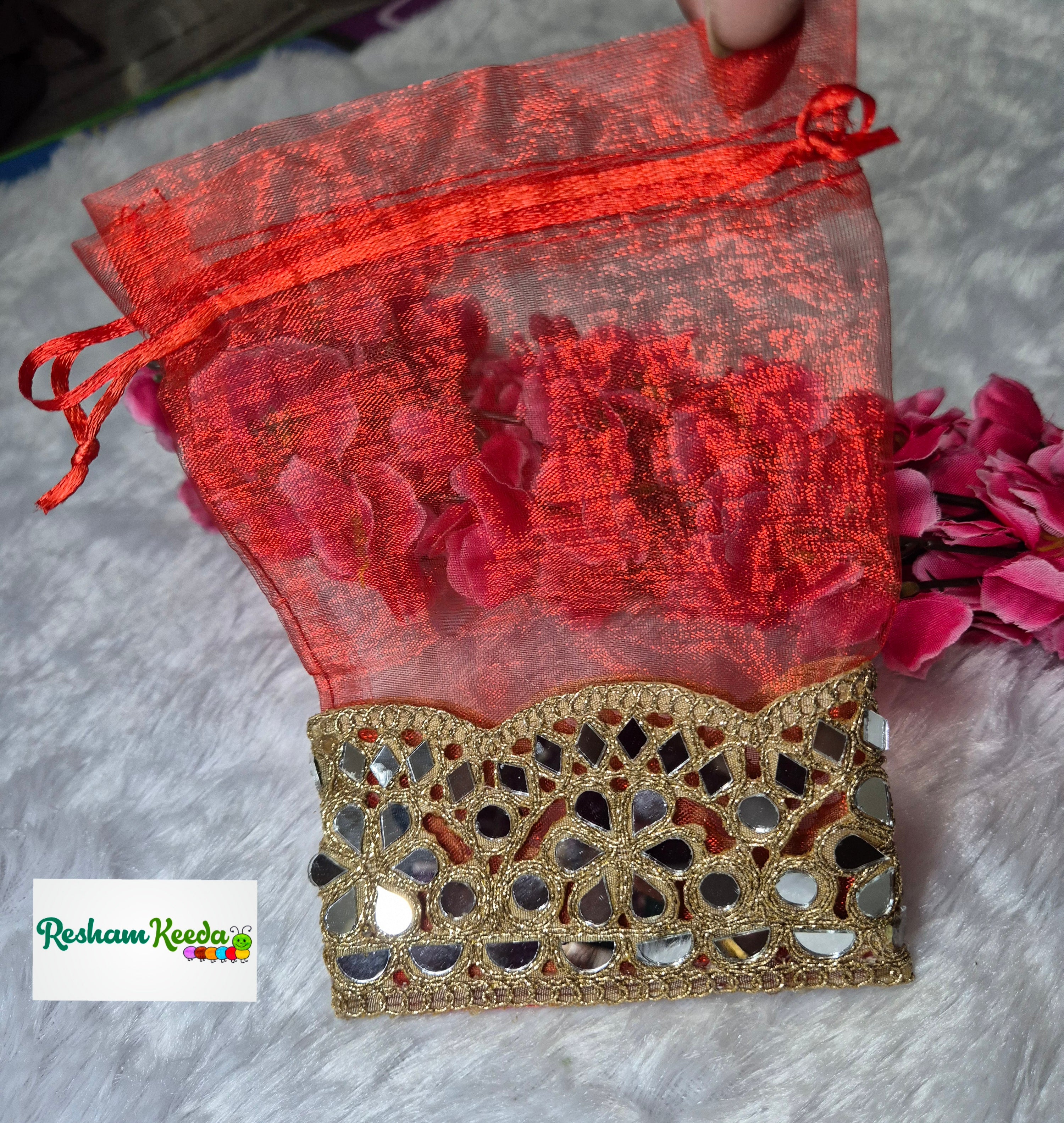 Premium Budget Friendly Mirror Work Potli Perfect for Shagun Return Gift Favours Giveaways in Teej Parties Haldi Mehendi Diwali Festive and Wedding Events (Pack of 5)