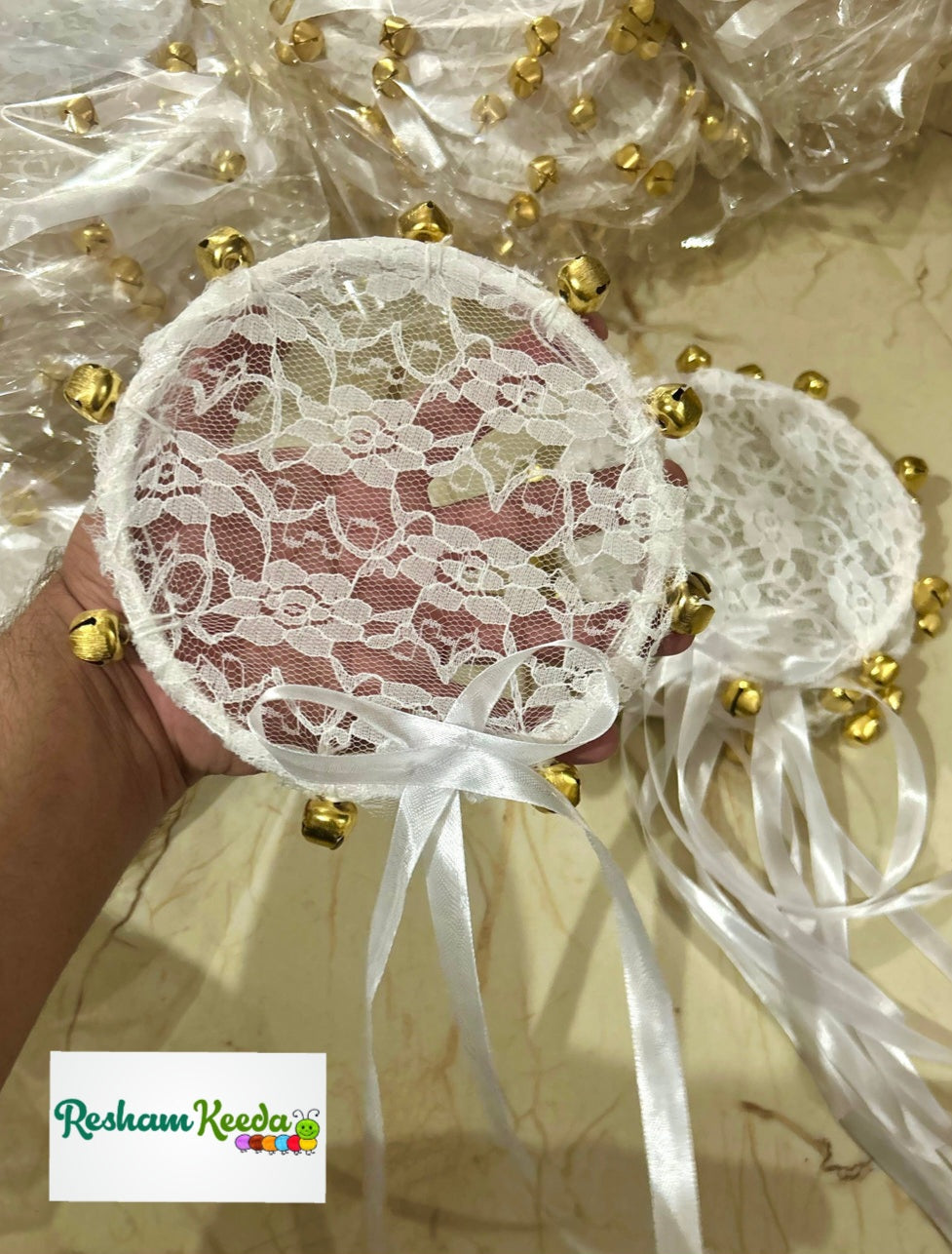 Beautiful Trending Wedding Bells Ghungroo Dafli Rattles for Welcoming Baby, Baby Shower, Bride, Baraat Phera Haldi Mehendi Entry Keertan Satsang Faag Faagotsav Krishna Janmotsav Janamashtmi Baby Shower Giveaways Return Gifts Gifting Favours (Pack of 10)