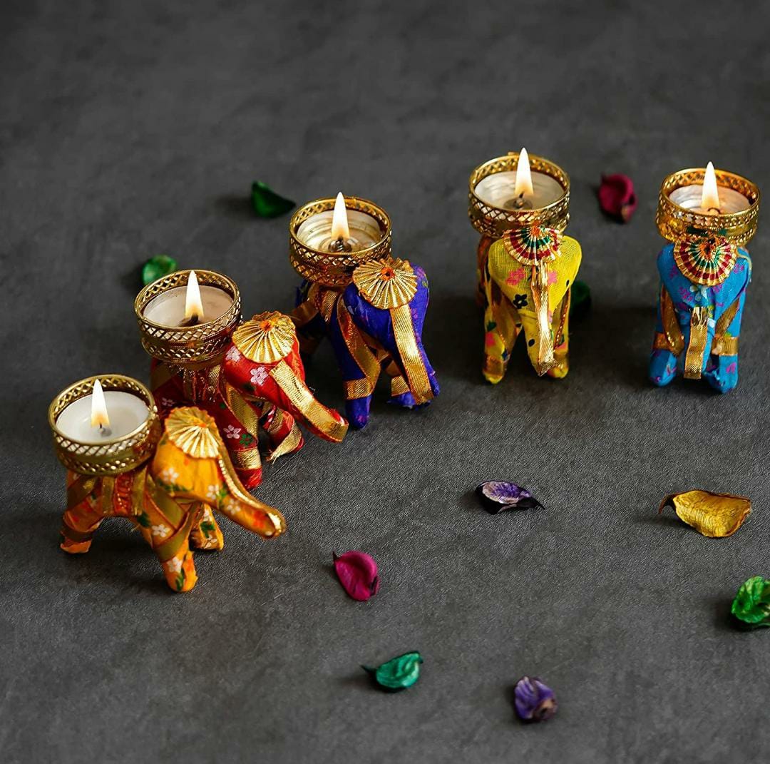 Handcrafted Elephant Shaped Tlight and Candle Holders for Diwali Festival Home Decoration (Set of 10)