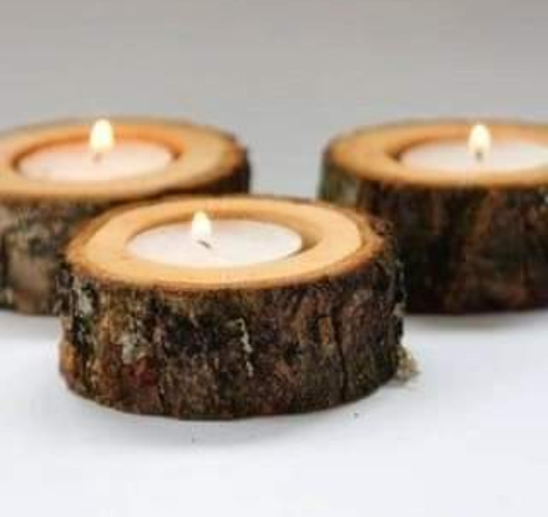 Beautiful Handcrafted Natural Wooden Round Tlight and Candle Holders for Diwali Festival Home Decoration and Gifting (Set of 10)