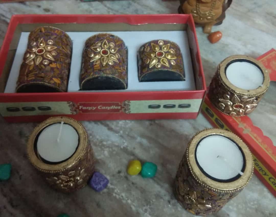 Beautiful Handcrafted Wooden Pillar Tlight and Candle Holders for Diwali Festival Home Decoration and Gifting (Set of 3 - Golden Brown)