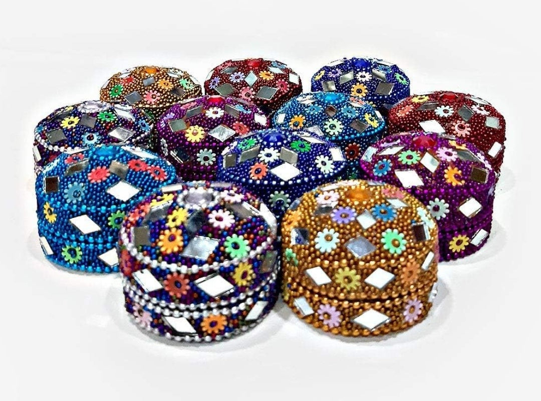 Beautiful Handcrafted Aluminium Kumkum Box/ Multi-Purpose Box for Karvachauth and Diwali Festival Gifting (Set of 12 pcs)