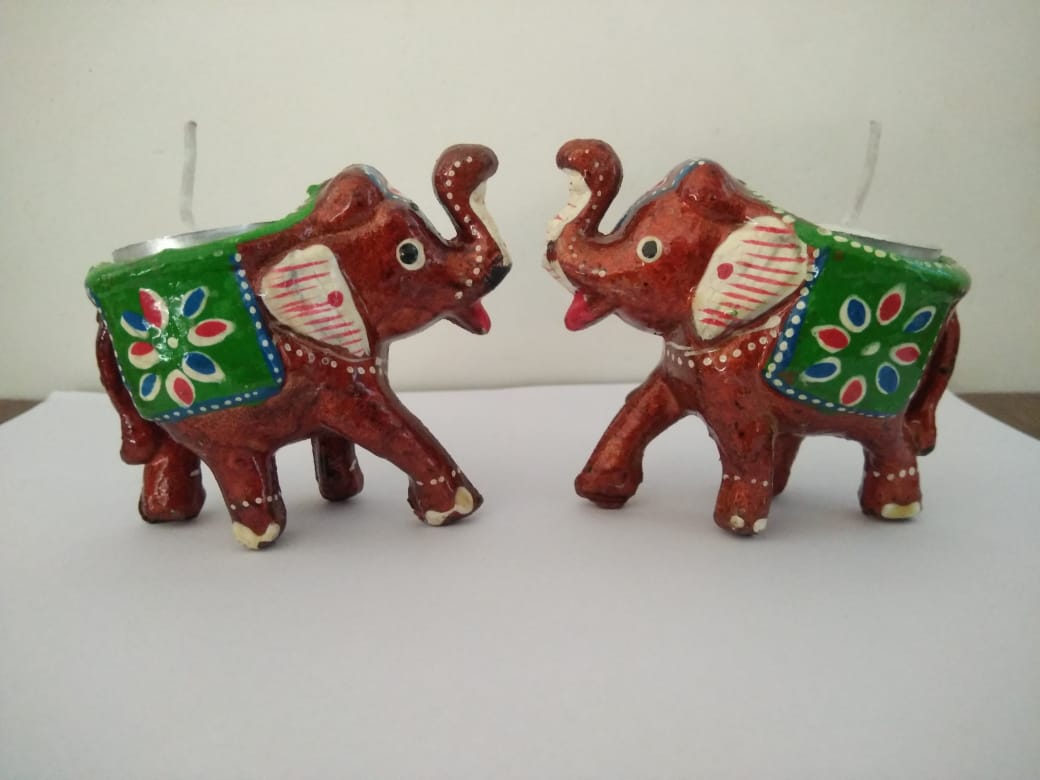 Handcrafted Wooden Elephant Tlight and Candle Holders for Diwali Festival Home Decoration and Gifting (Set of 10)