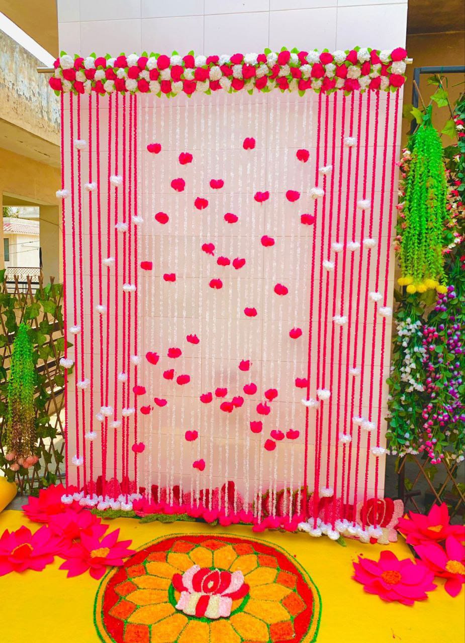 Easy-to-Hang Marigold Panel Curtain Backdrop for Haldi / Mehandi / Festive Decoration