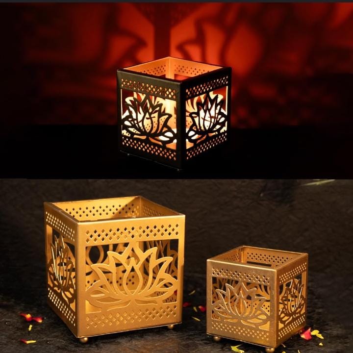 Lotus Shadow Candles Votives and Tlight Holders Perfect for Diwali Home Living Room Festive Decoration and Gifting (Set of 8)