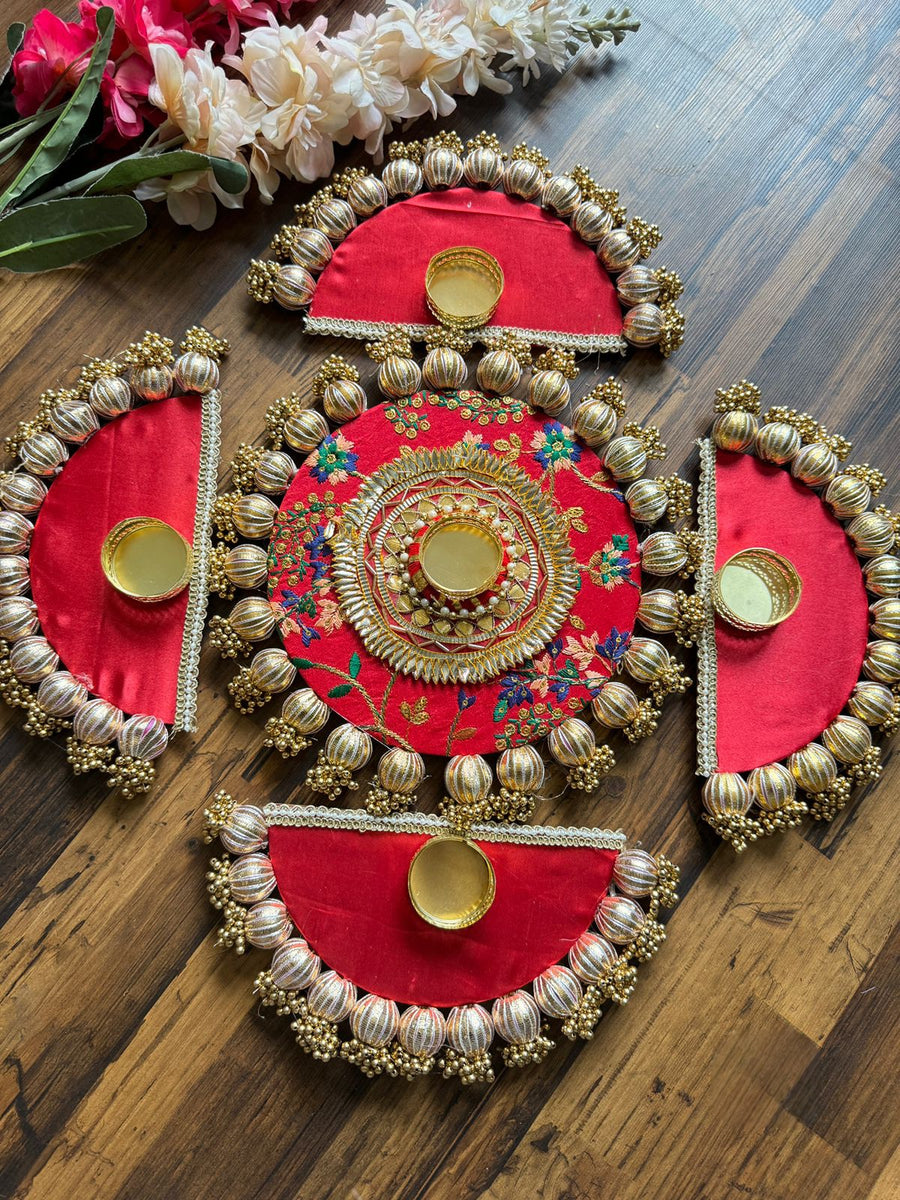 Beautiful Readymade Rangoli Platter Set with Gota Balls and Candle Tli ...