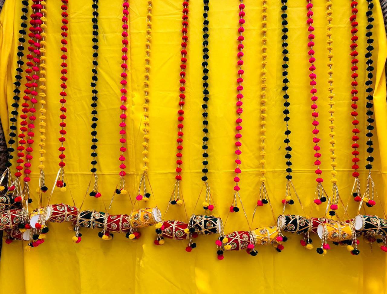 Mini Dholki Dholak Strings Hangings Perfect for Dholki Nights, Sangeet Event, Mehendi and Haldi Function, Festivals and Pooja Decorations (Pack of 10)