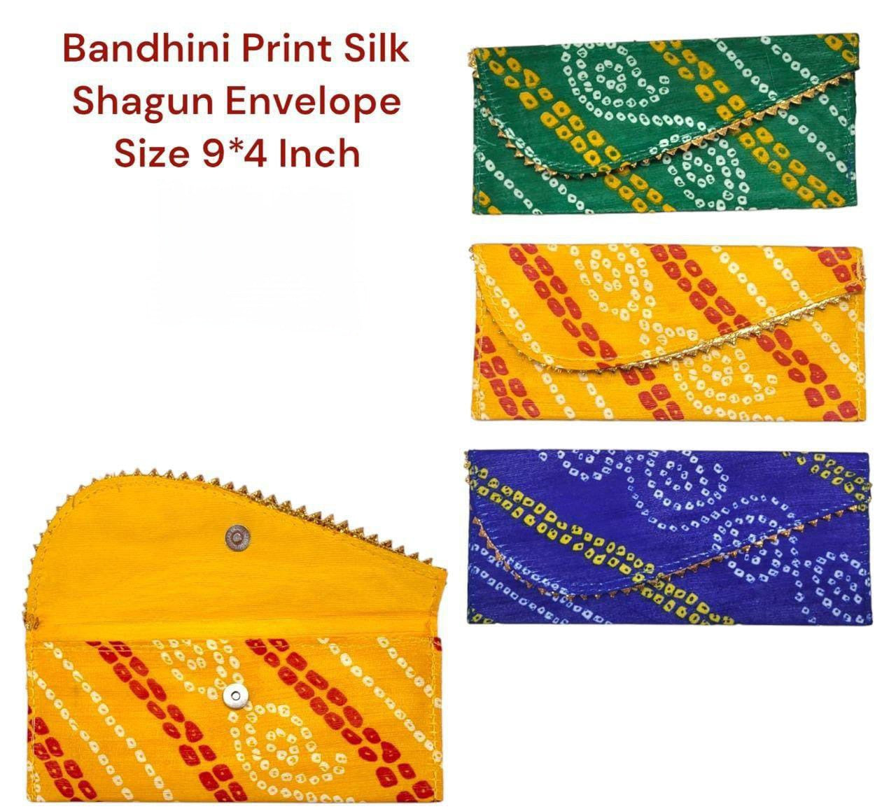 Rajasthani Bandhej Bandhani Print Silk Shagun Lifafa Envelopes For Diwali Festival Wedding Return Favours Gifting (Pack of 20 pcs)