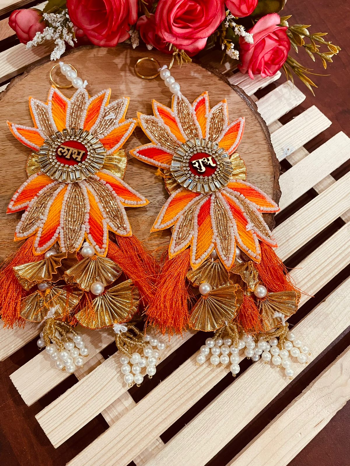 Beautiful Lotus Shubh Labh Wall Door Hanging for Diwali Navratri Wedding Festival Home Garden Decoration (Pair)