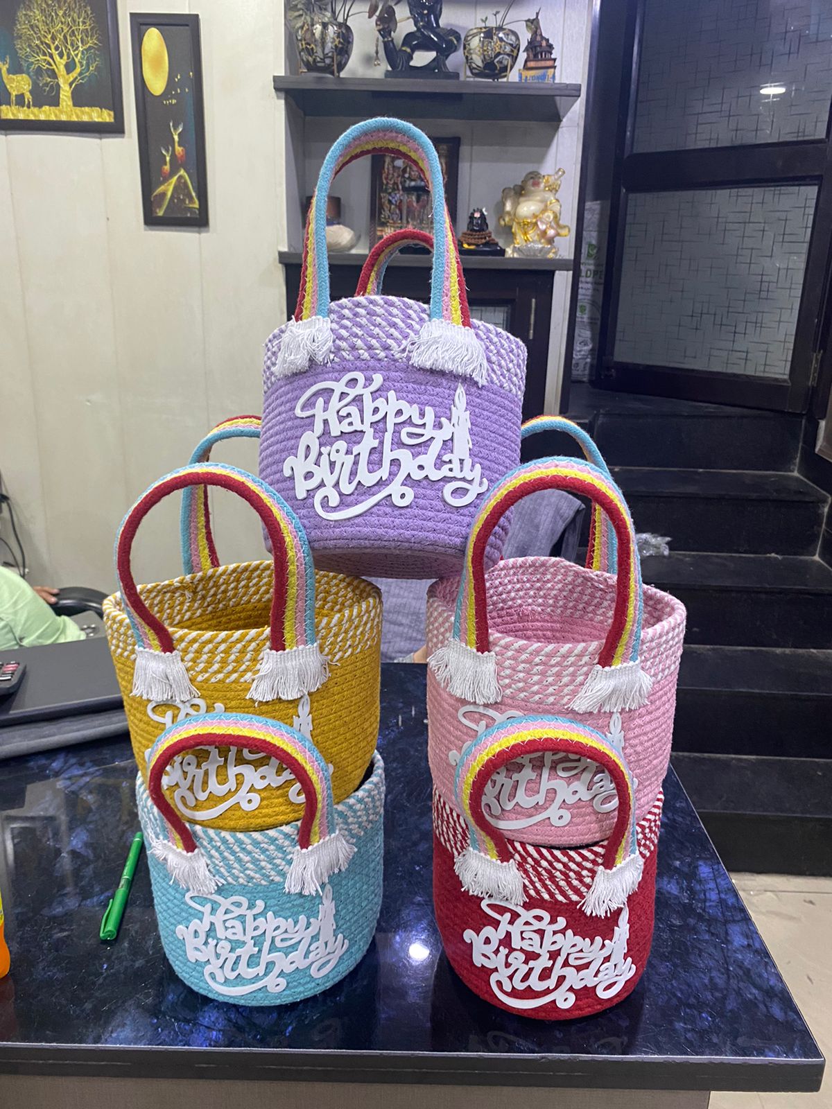 Exclusive and Premium Happy Birthday Cotton Baskets for Gifting and Multipurpose Storage Usage