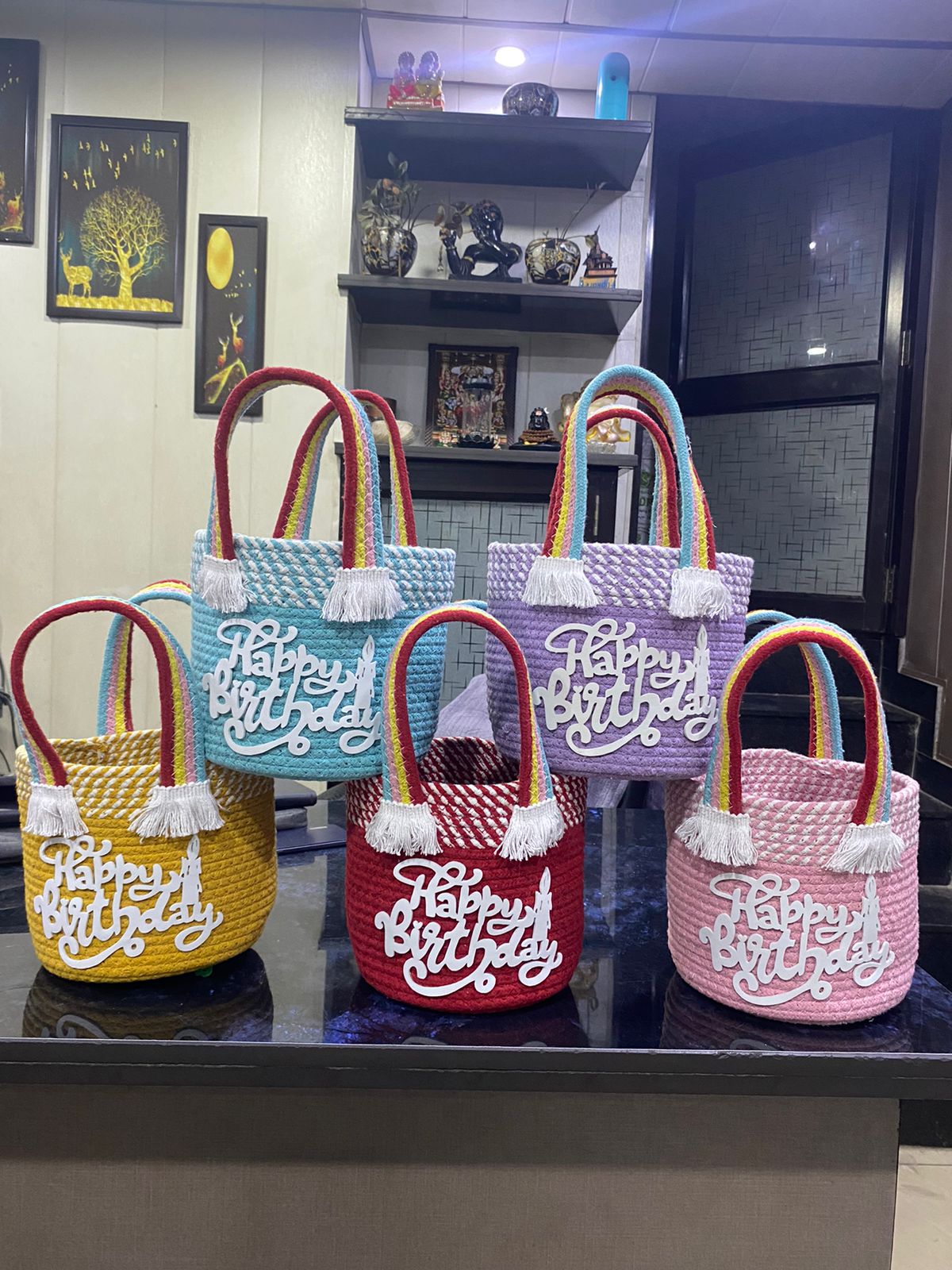 Exclusive and Premium Happy Birthday Cotton Baskets for Gifting and Multipurpose Storage Usage