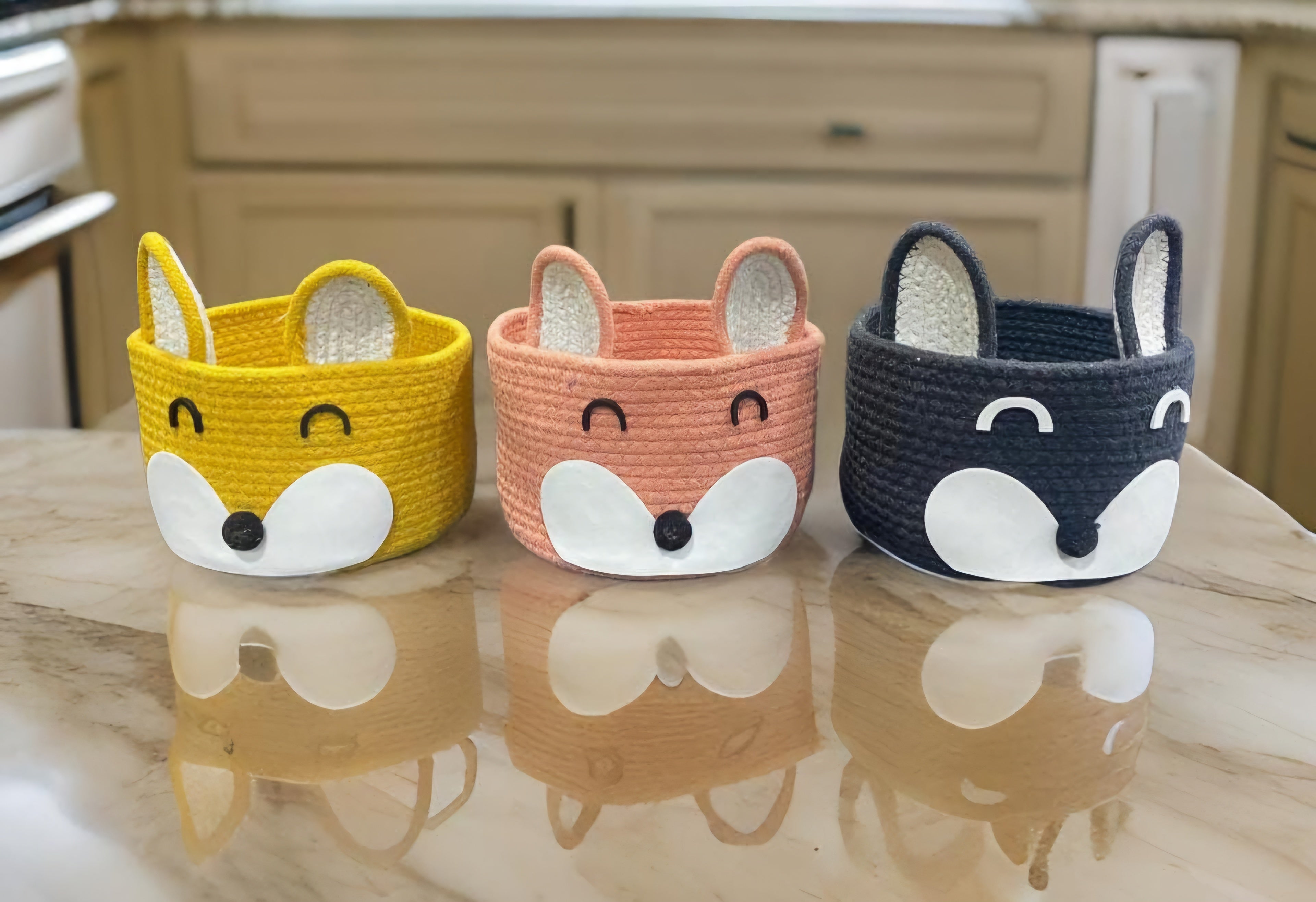 Premium Quality Trendy Fox Design Cotton Rope Baskets for Gifting and Multipurpose Storage Usage