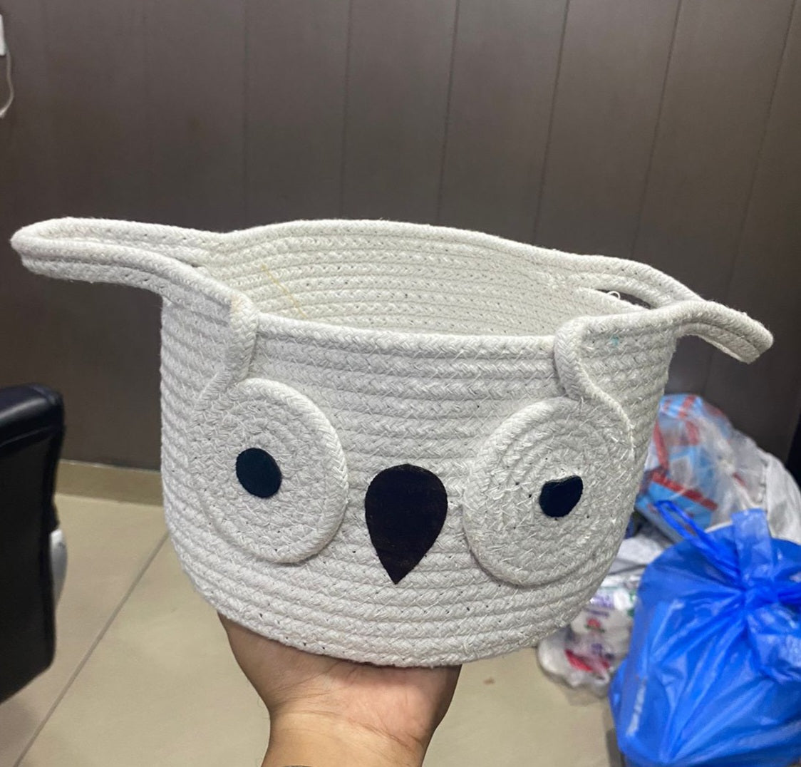 Premium Quality Trendy Owl Design Cotton Rope Baskets for Gifting and Multipurpose Storage Usage