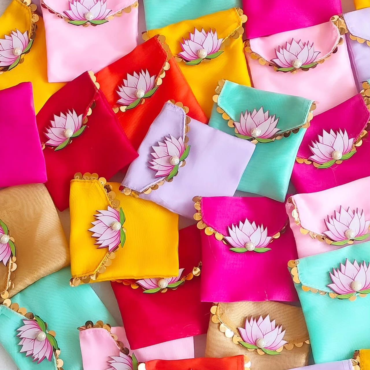 Latest Trending Fancy Lotus Coin Ginni Envelopes Bags Pouches For Diwali Festival Wedding Return Favours Gifting (Pack of 20 pcs)