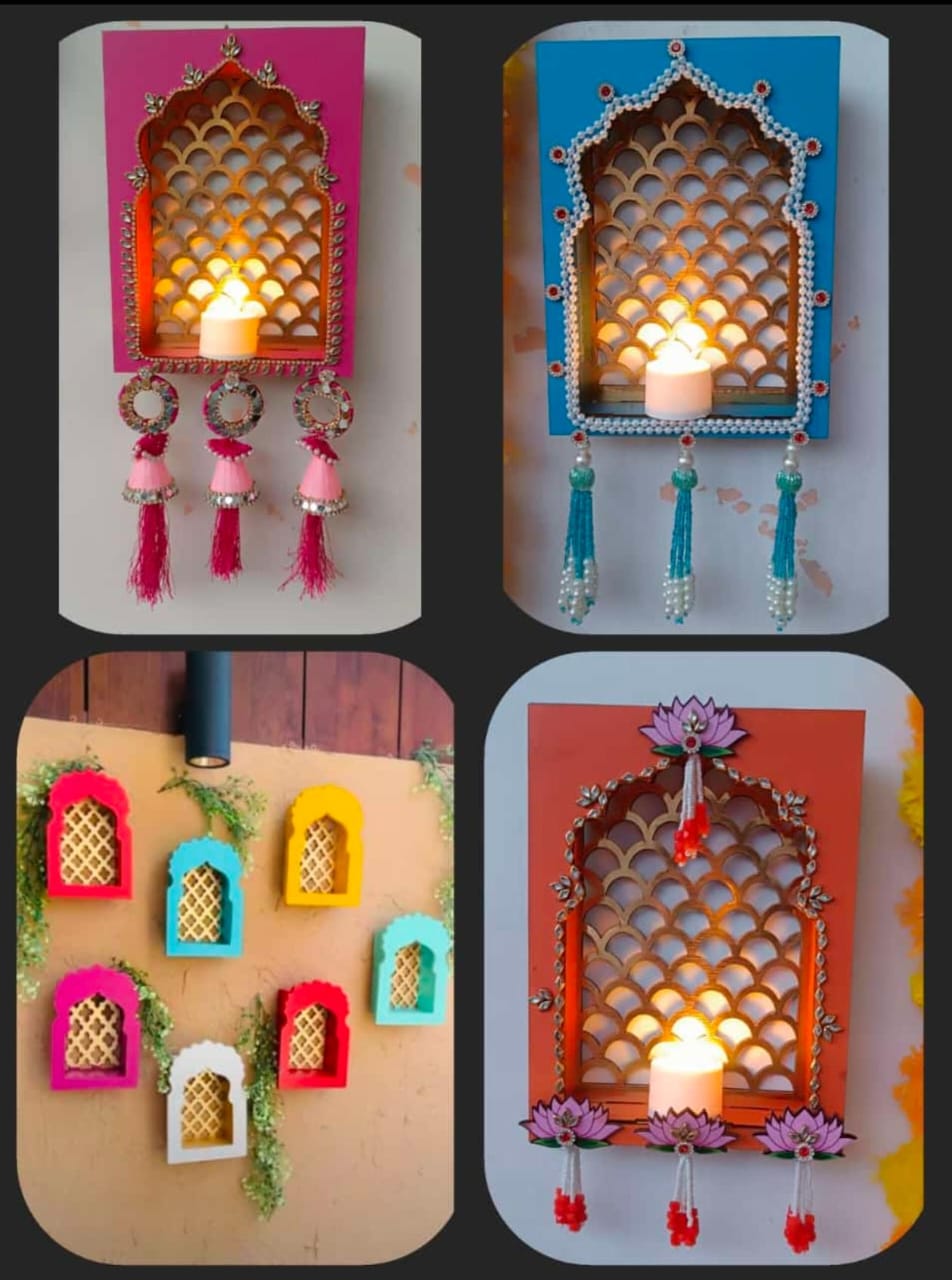 Beautiful and Elegant Easy to Hang Jharokha Candle Tlight Holders for Diwali Navratri Festival Wedding Home Garden and Event Decorations