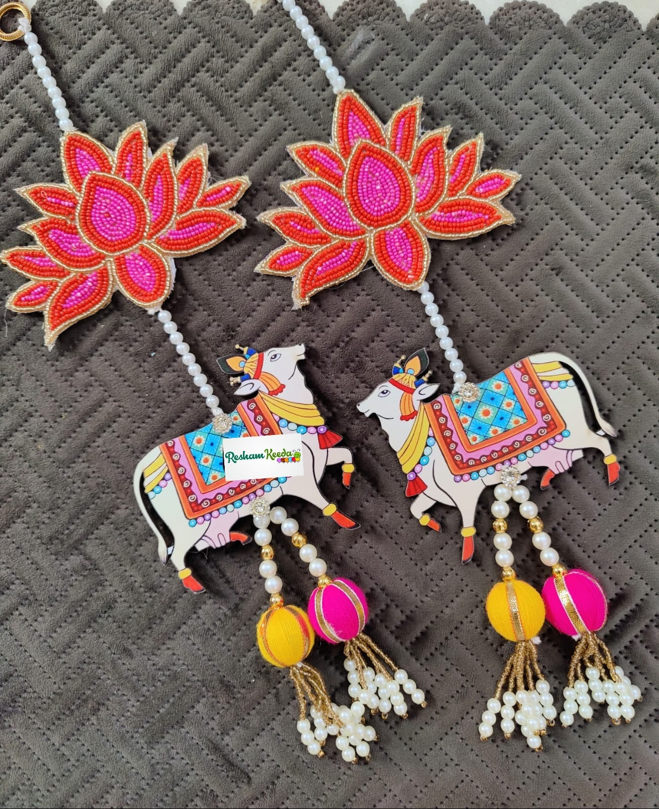 Cow Lotus Wall Hanging for Diwali Navratri Grah Pravesh Wedding Gifting Home Decoration (Pair)