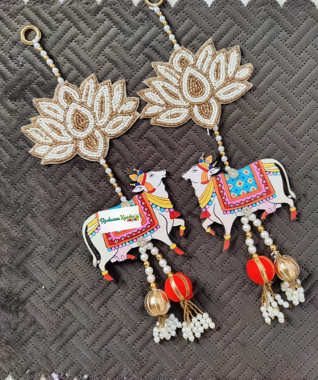 Cow Lotus Wall Hanging for Diwali Navratri Grah Pravesh Wedding Gifting Home Decoration (Pair)