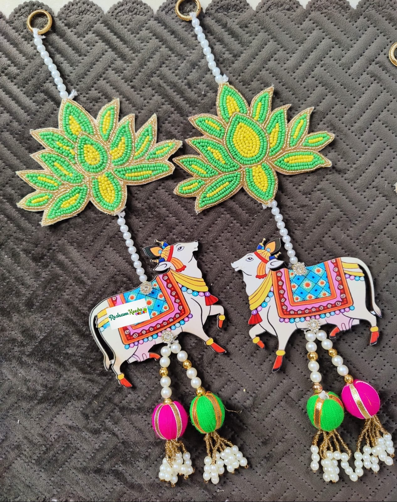 Cow Lotus Wall Hanging for Diwali Navratri Grah Pravesh Wedding Gifting Home Decoration (Pair)