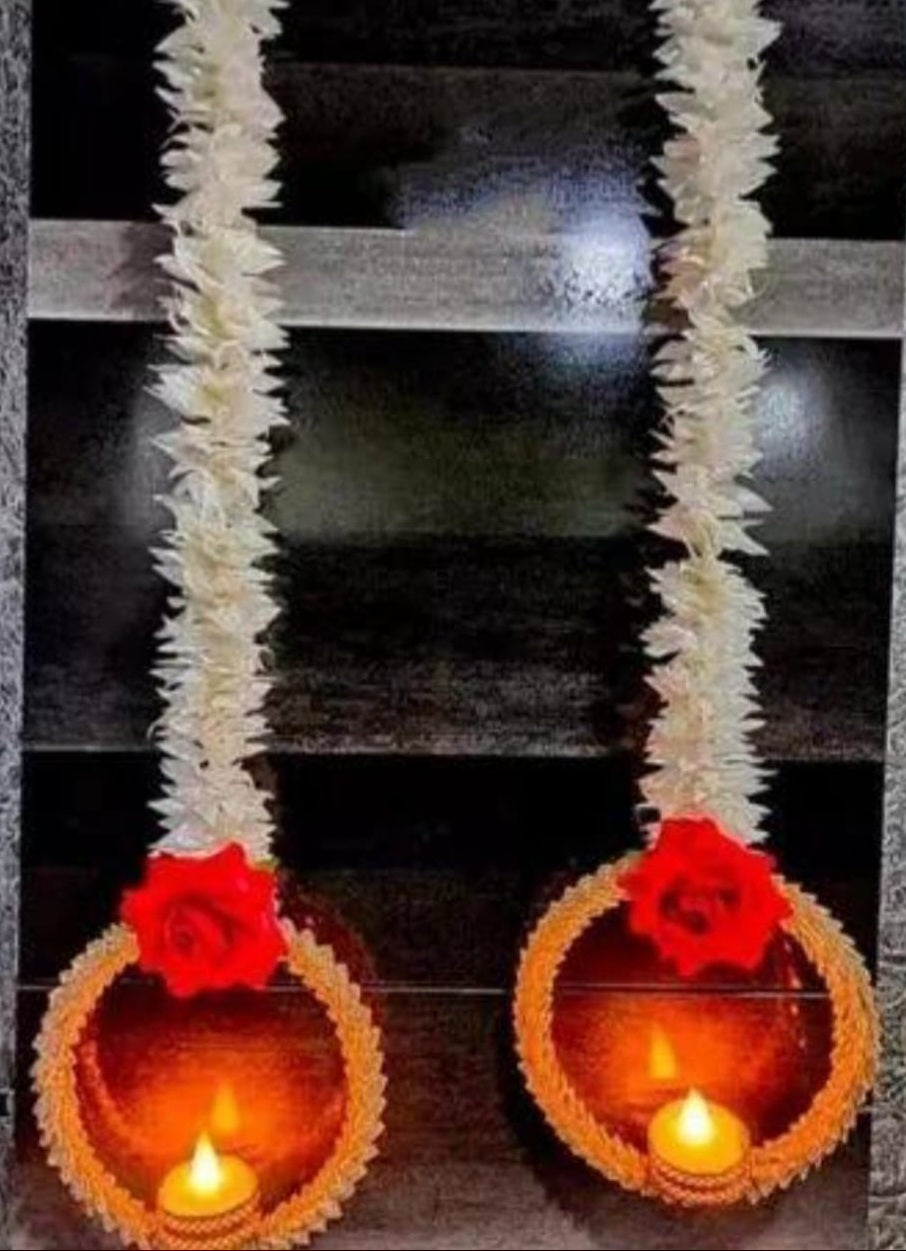 Beautiful Mogra Rose Hangings with Gota Candle Tlight Holders for Diwali Navratri Wedding Festival Home Garden Decoration (Pack of 10)