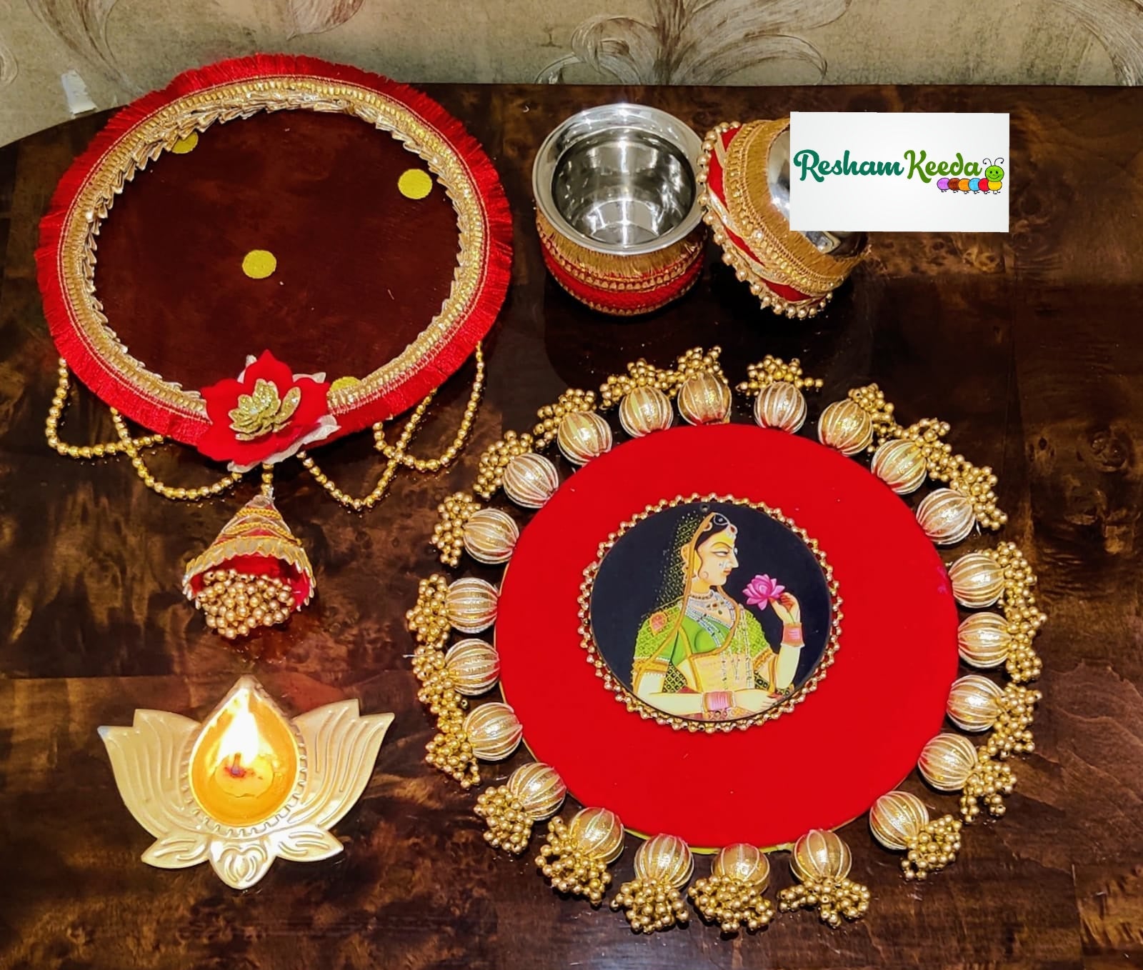 Pooja Thali Reversible Karva Set for Diwali Karvachauth Festival