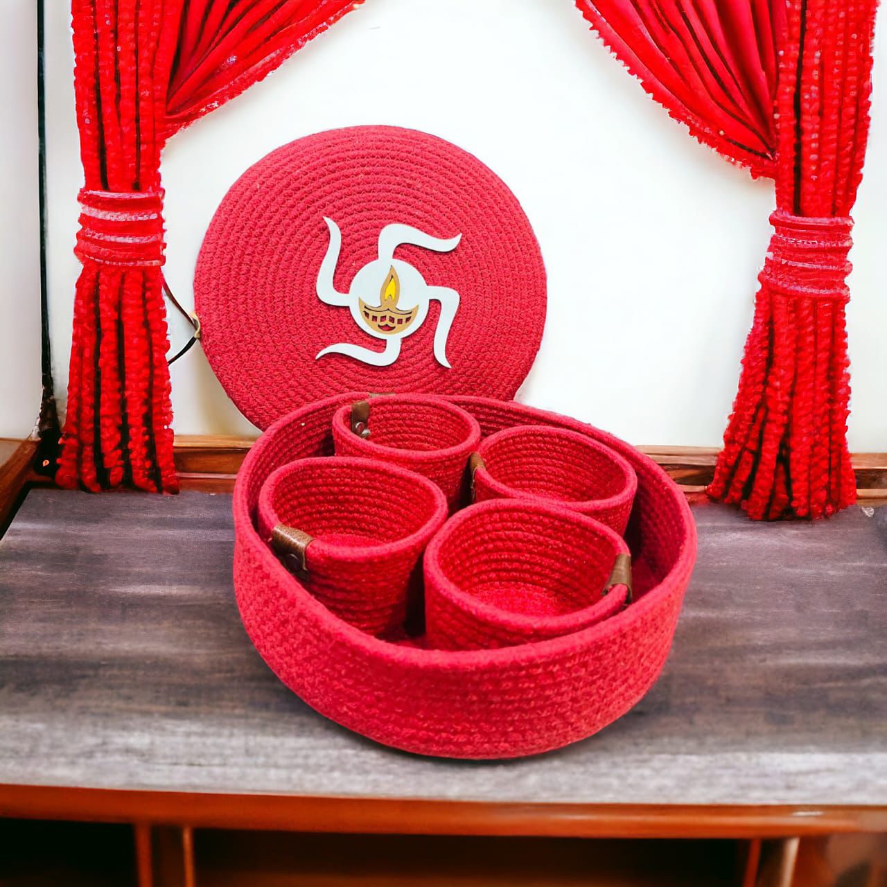 Exclusive and Premium Swastik Deepak Diya Theme Cotton Rope Dry Fruits Boxes Hampers for Diwali Navratri Festive Gifting and Multipurpose Storage Usage