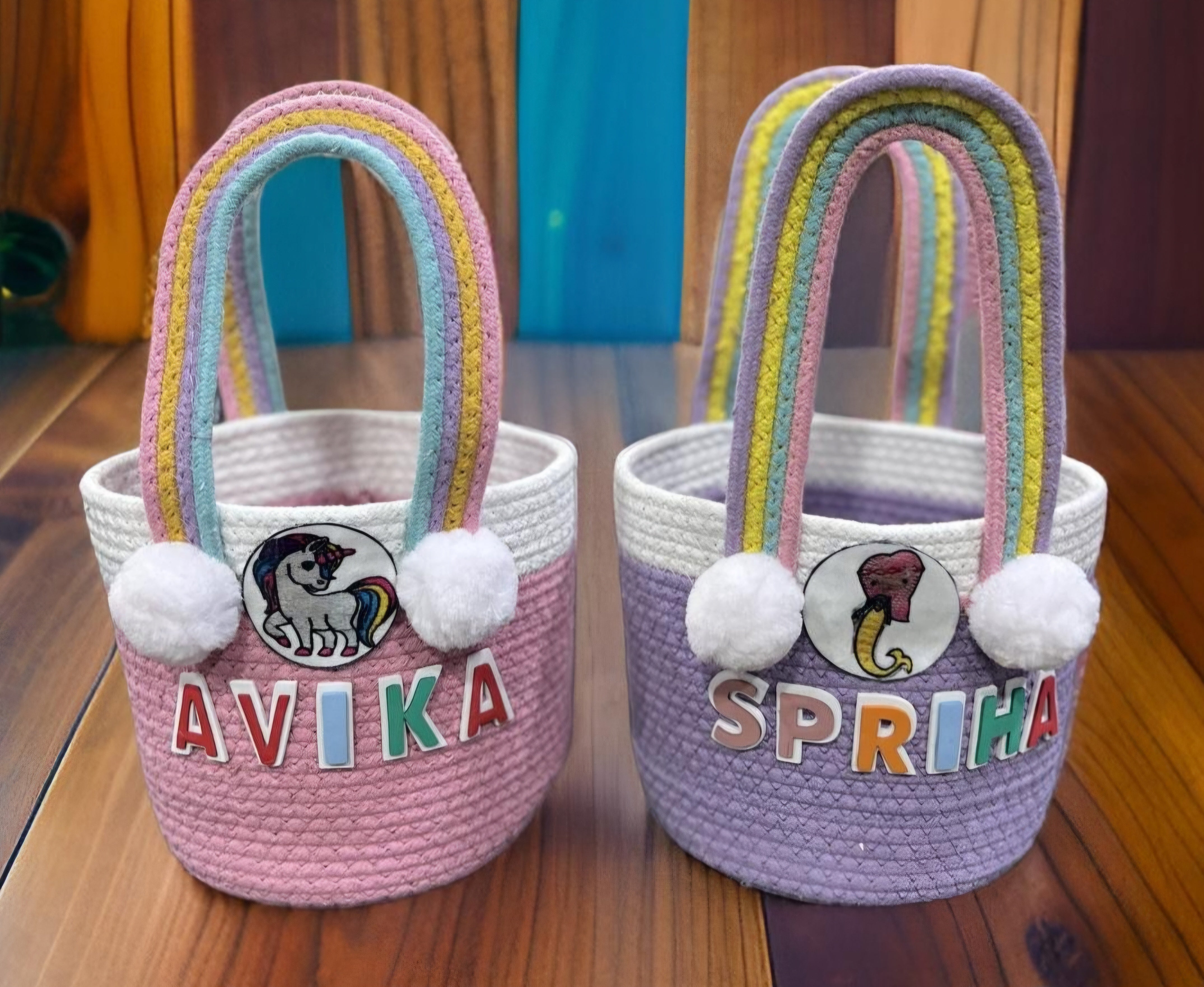 Exclusive Customizable Name Cotton Baskets for Birthday Gifting and Multipurpose Storage Usage