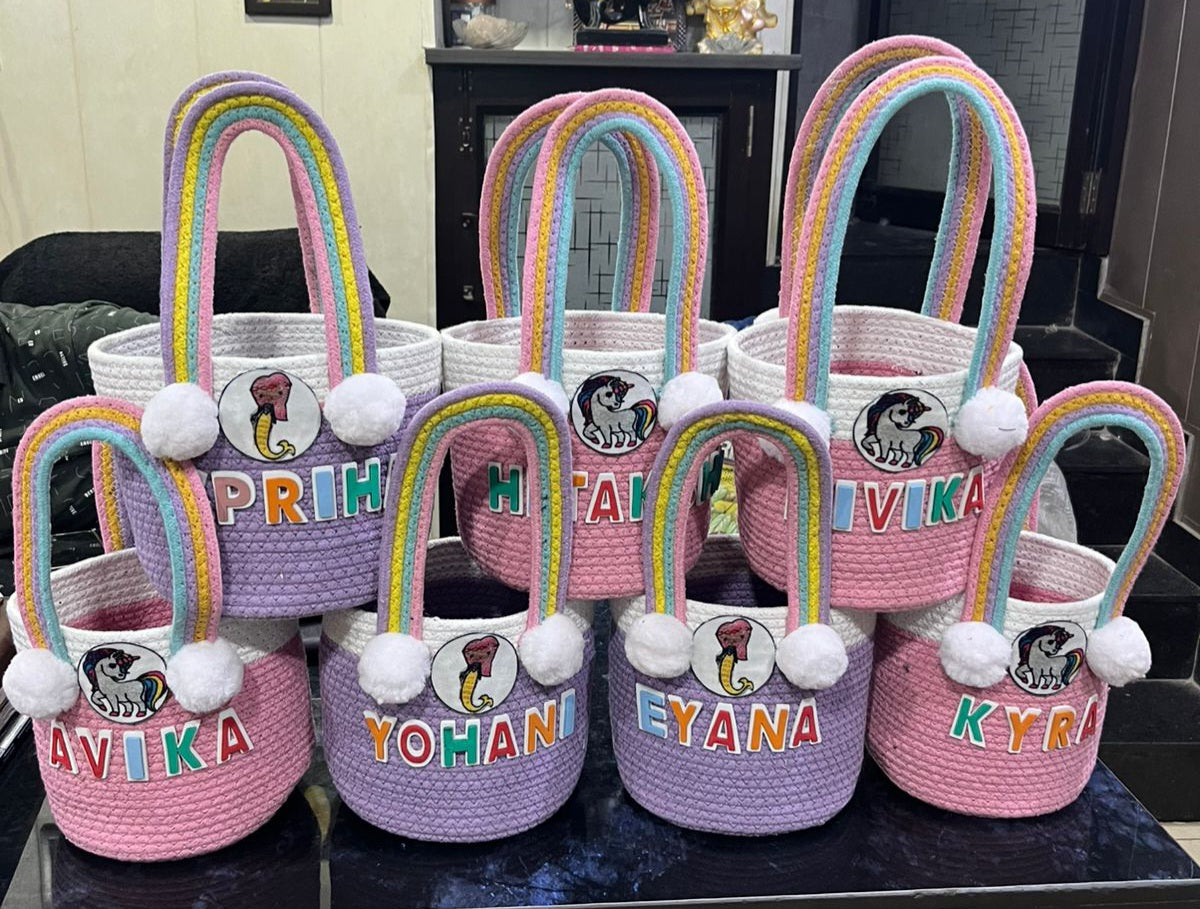 Exclusive Customizable Name Cotton Baskets for Birthday Gifting and Multipurpose Storage Usage