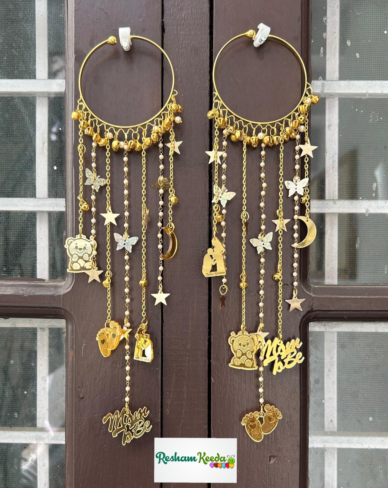 Beautiful Customizable Heavy Design Acrylic Charms Mom To Be Kaleere Latkan Pair for Baby Shower God Bharai Ceremony and Baby Welcoming Function