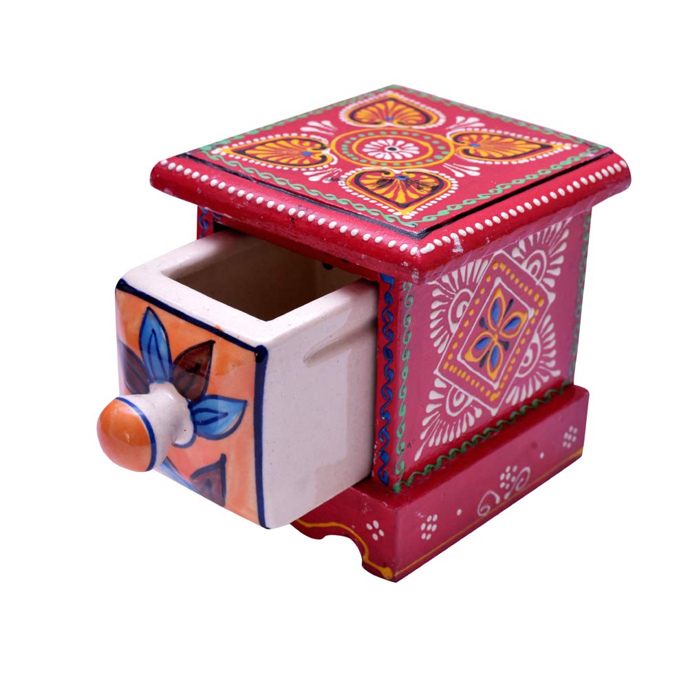 Handmade Wooden and Ceramic Drawer Small Chest Jewellery Organizer - Perfect Decor Item for Desk Dining Table Diwali Festival Wedding Giveaways Return Favours Gifting