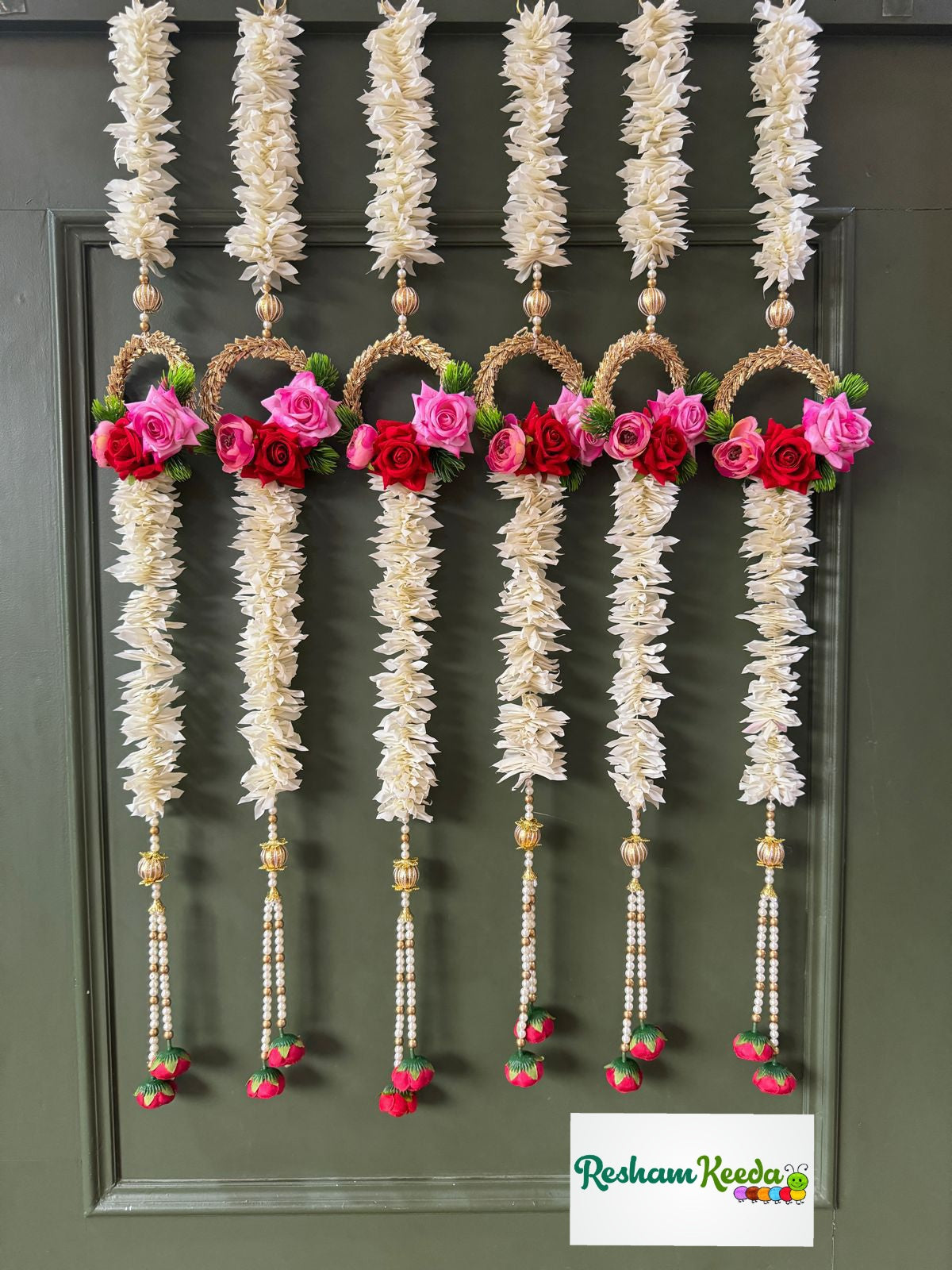 Beautiful Rose Bunch with Mogra Hanging for Diwali Navratri Wedding Festival Home Garden Decoration (Pair)