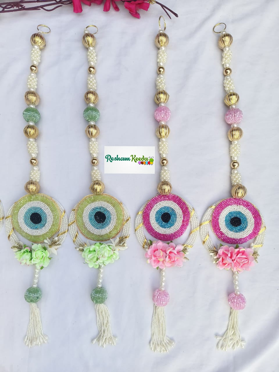 Beautiful Floral Evil Eye Pair Wall Hanging for Wedding Eid Diwali Festival Pooja Home Decoration and House Warming (Pair)