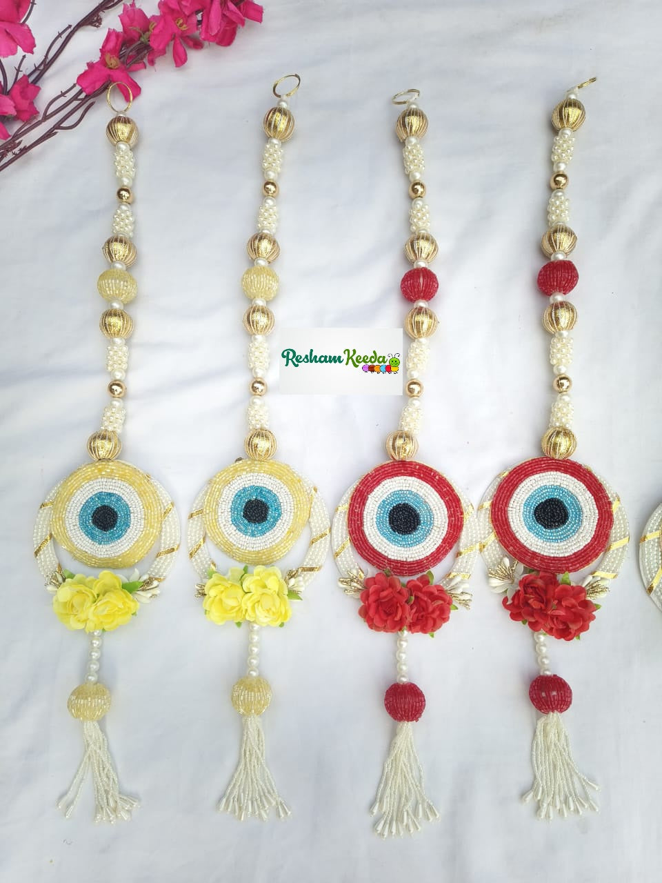 Beautiful Floral Evil Eye Pair Wall Hanging for Wedding Eid Diwali Festival Pooja Home Decoration and House Warming (Pair)