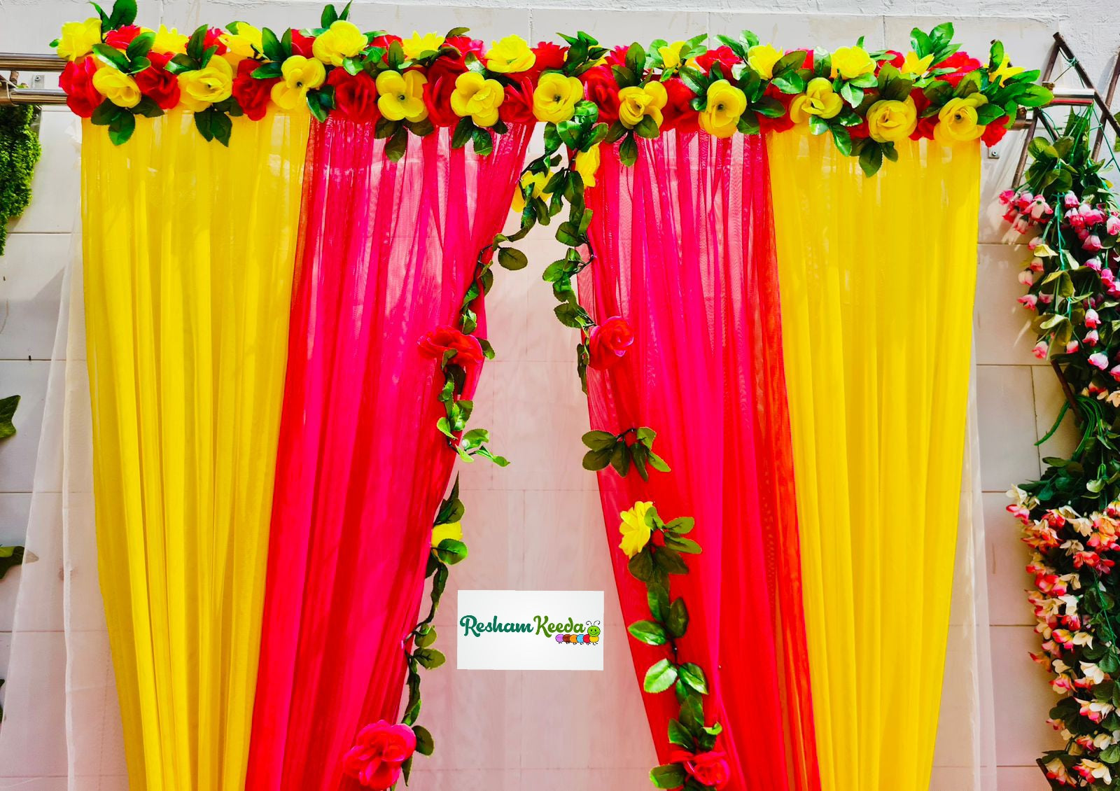 Easy-to-Hang Rose Flower Panel Curtain Backdrop for Haldi Mehandi Wedding Durga Pooja Ganesh Chaturthi Rakshabandhan Krishna Janamashtmi Teej Festive Home Decoration