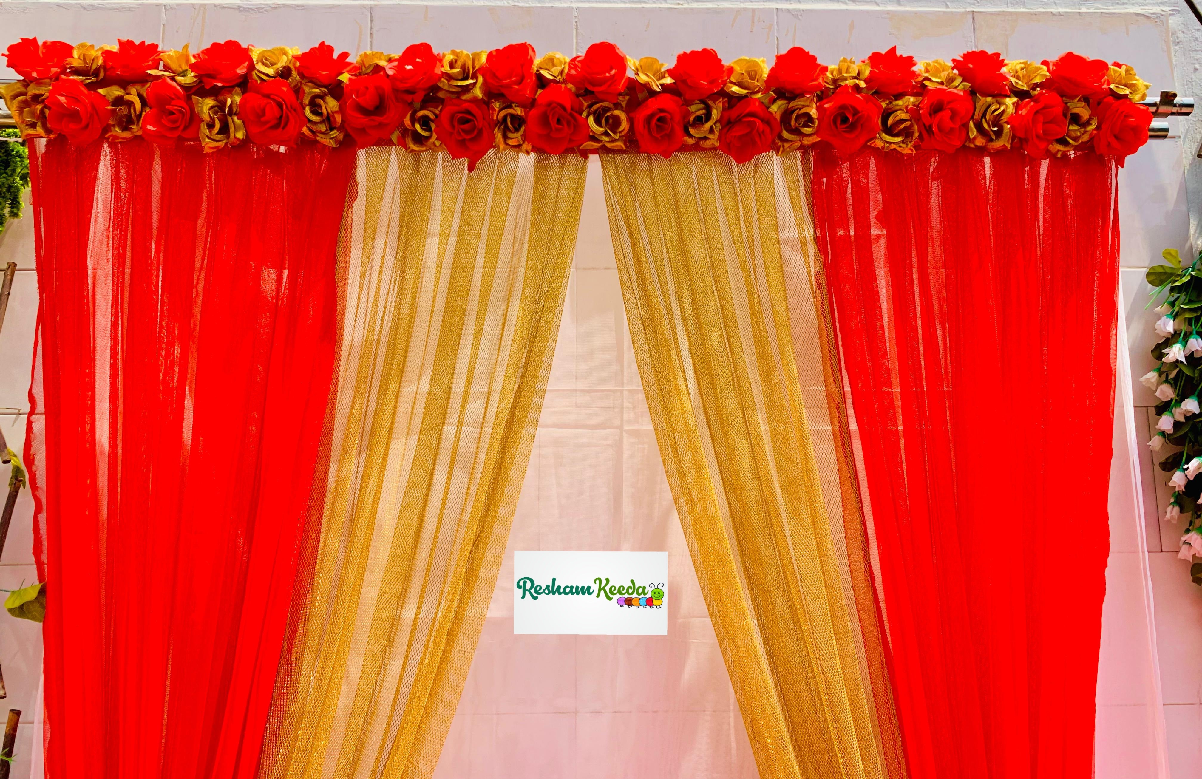 Easy-to-Hang Red Golden Rose Flower Panel Curtain Backdrop for Haldi Mehandi Wedding Durga Pooja Ganesh Chaturthi Rakshabandhan Krishna Janamashtmi Teej Festive Home Decoration