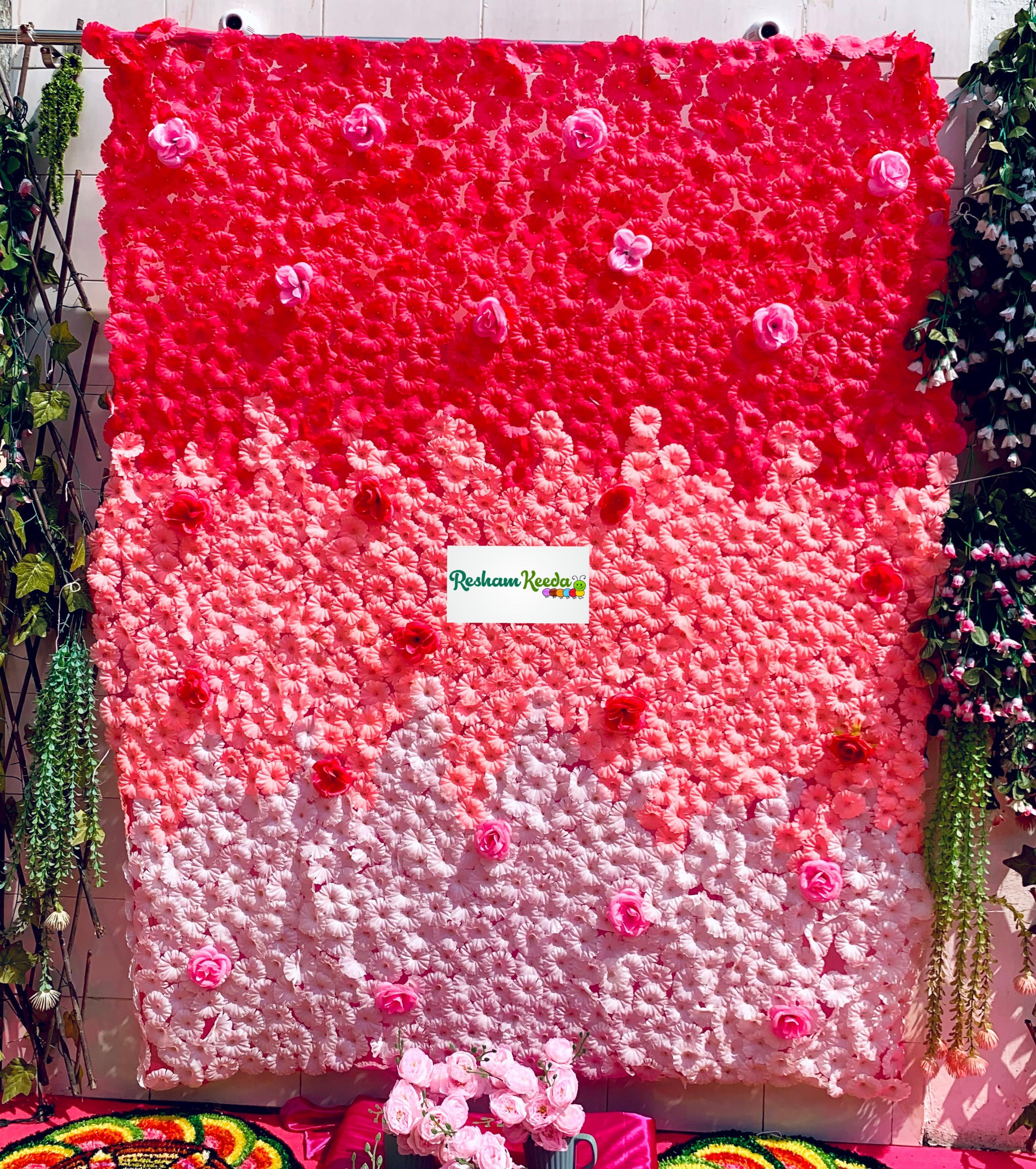 Easy-to-Hang 3D Floral Curtain Backdrop for Haldi Mehandi Wedding Durga Pooja Ganesh Chaturthi Rakshabandhan Krishna Janamashtmi Teej Festive Home Decoration