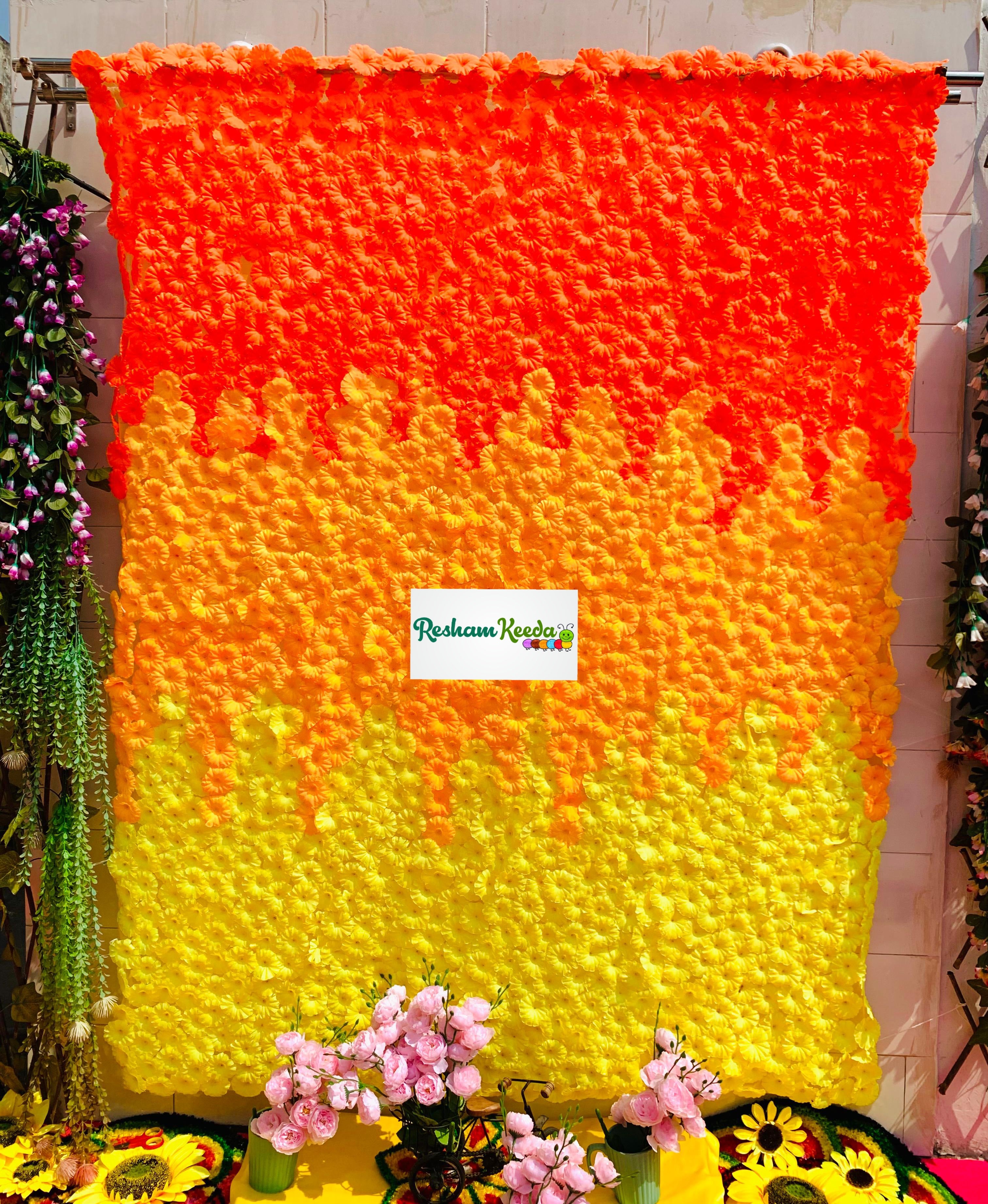 Easy-to-Hang 3D Floral Curtain Backdrop for Haldi Mehandi Wedding Durga Pooja Ganesh Chaturthi Rakshabandhan Krishna Janamashtmi Teej Festive Home Decoration