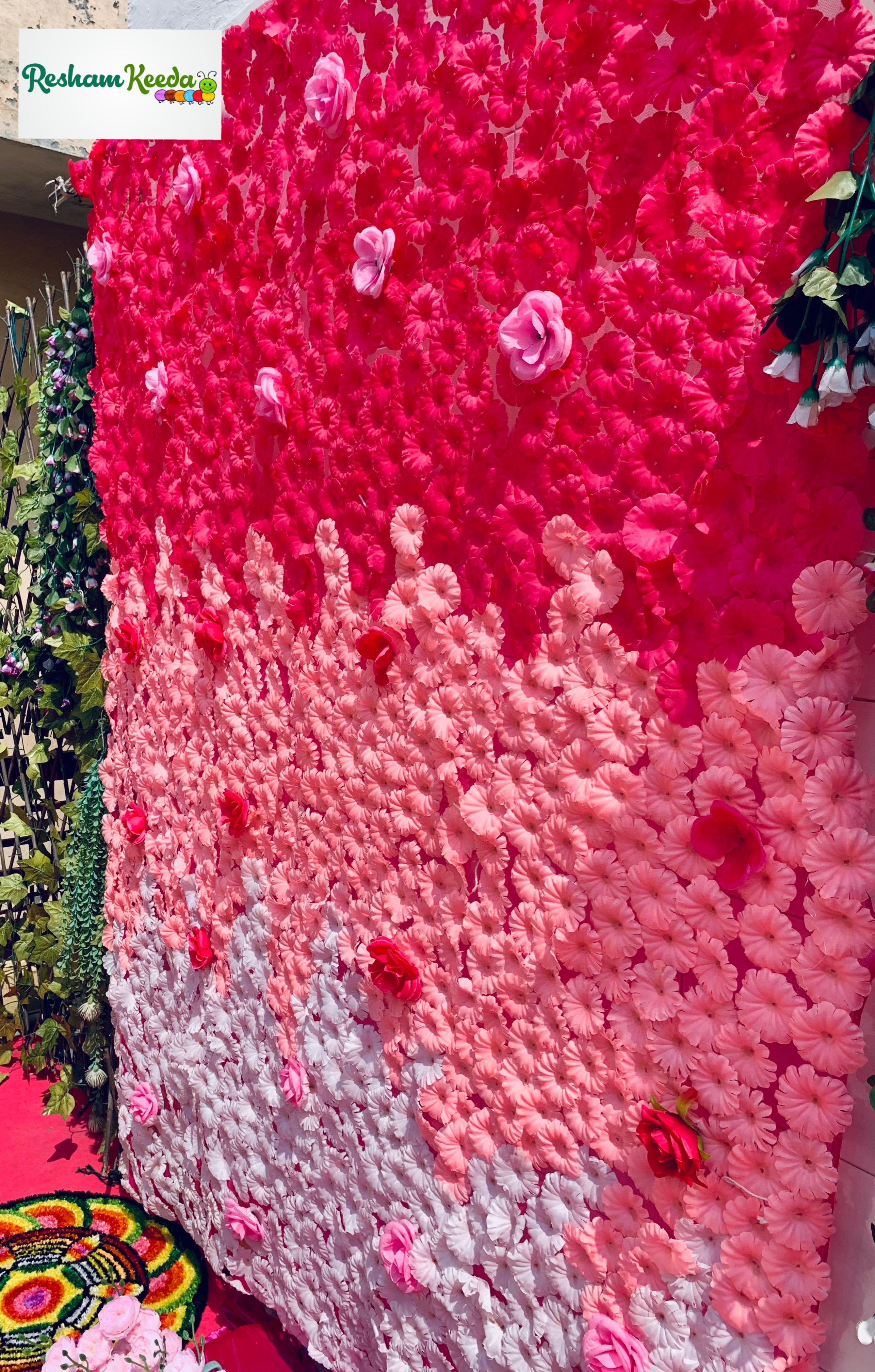 Easy-to-Hang 3D Floral Curtain Backdrop for Haldi Mehandi Wedding Durga Pooja Ganesh Chaturthi Rakshabandhan Krishna Janamashtmi Teej Festive Home Decoration