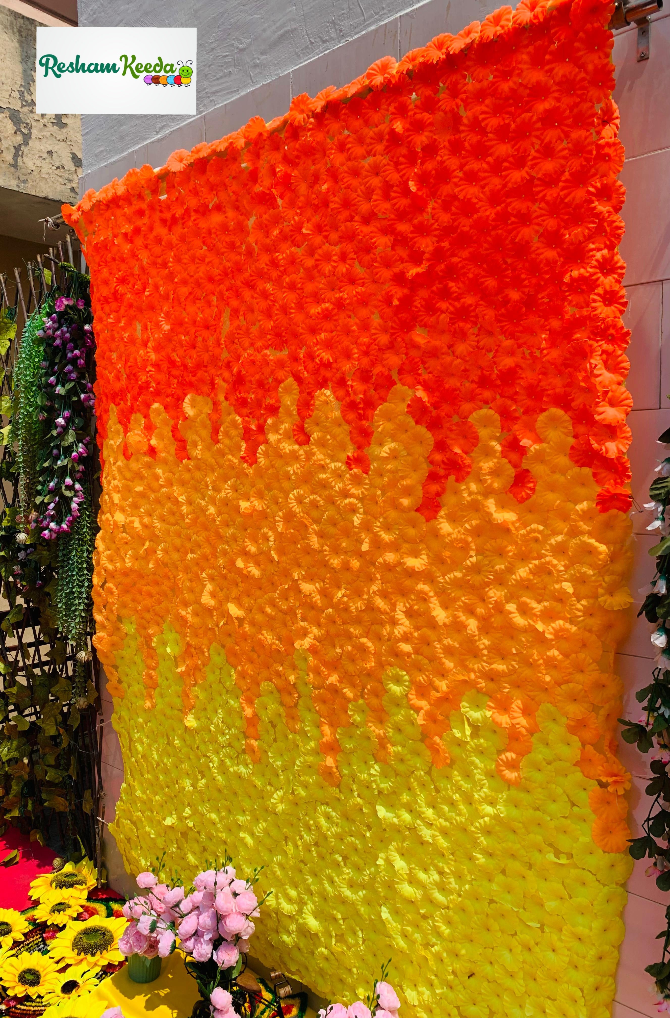 Easy-to-Hang 3D Floral Curtain Backdrop for Haldi Mehandi Wedding Durga Pooja Ganesh Chaturthi Rakshabandhan Krishna Janamashtmi Teej Festive Home Decoration