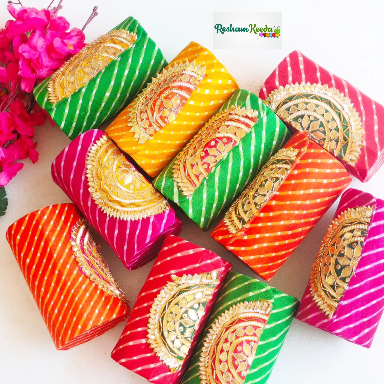 Leheriya Bangle Boxes for Gifting Giveaways in Haldi Mehendi Teej Diwali Festive Wedding Return Favours (Pack of 10)