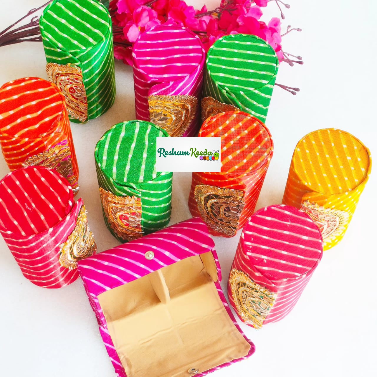 Leheriya Bangle Boxes for Gifting Giveaways in Haldi Mehendi Teej Diwali Festive Wedding Return Favours (Pack of 10)