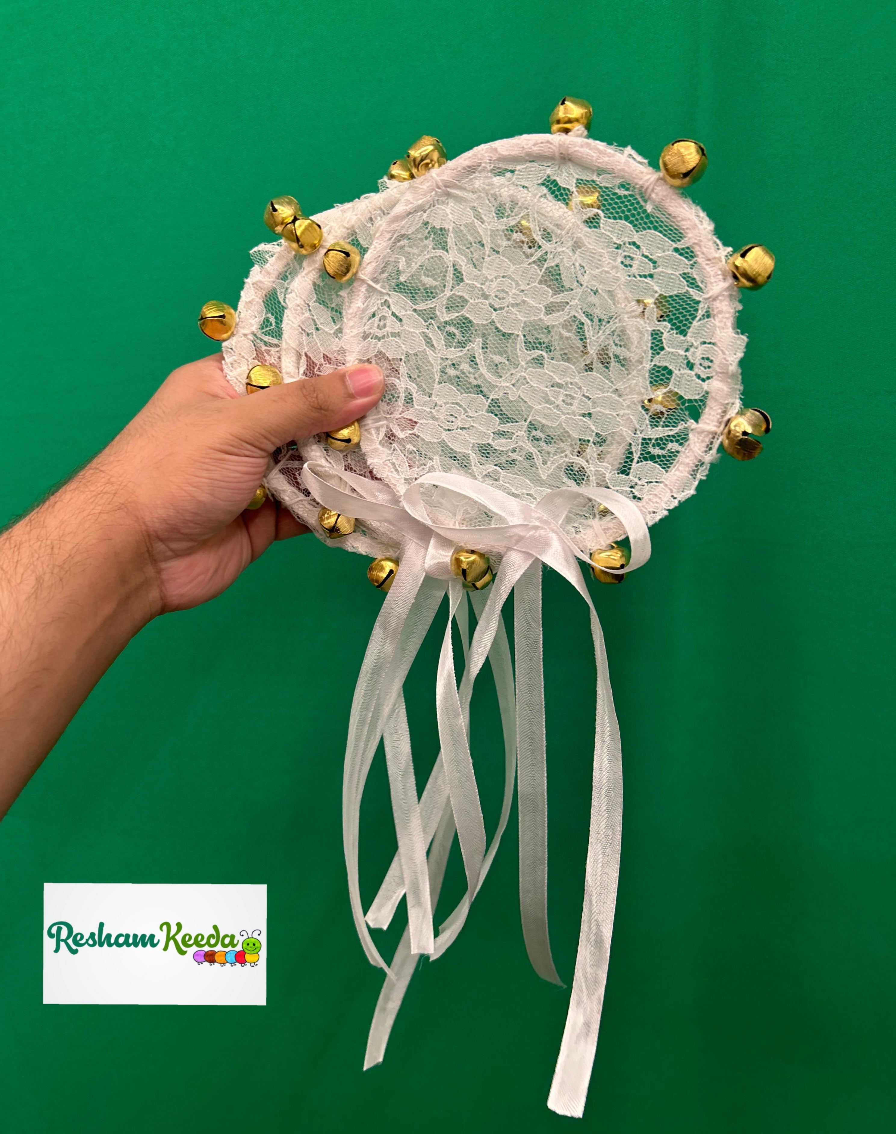 Beautiful Trending Wedding Bells Ghungroo Dafli Rattles for Welcoming Baby, Baby Shower, Bride, Baraat Phera Haldi Mehendi Entry Keertan Satsang Faag Faagotsav Krishna Janmotsav Janamashtmi Baby Shower Giveaways Return Gifts Gifting Favours (Pack of 10)