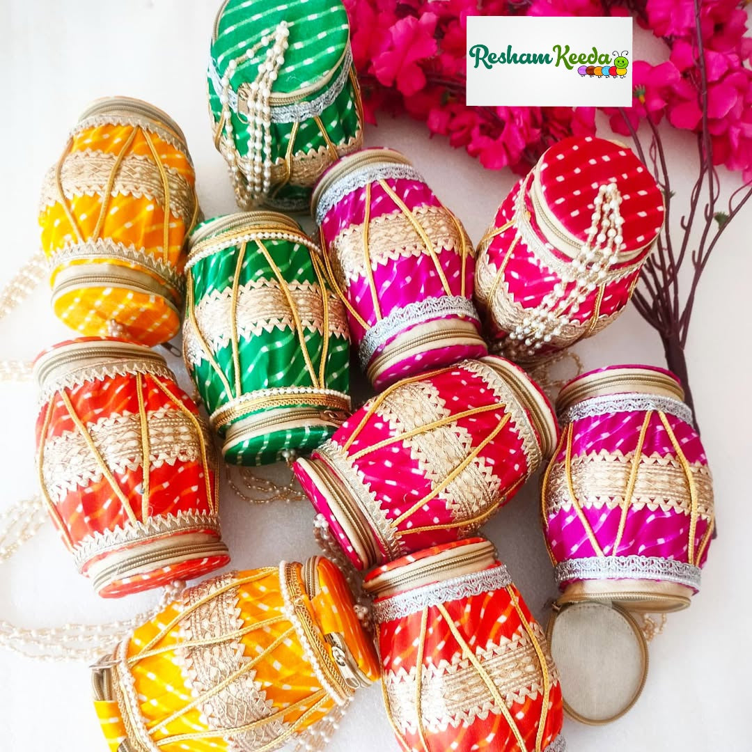 Exclusive Openable Dholki Dholak Shagun Lifafa Zipper Envelope Potli Bags Giveaways Dryfruit Box for Makar Sakranti, Lohri and Wedding Ocassional Hiftings and Return Favours (Pack of 10)