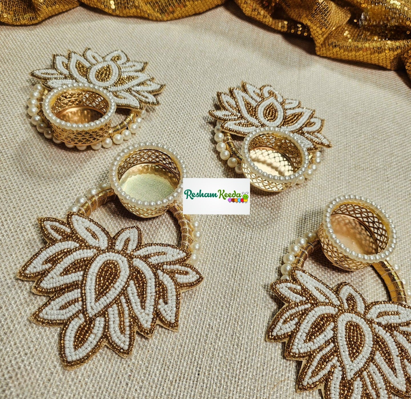 Beautiful Heavy Lotus Tlight and Candle Holders for Wedding Diwali Festival and Home Decoration and Gifting (Pack of 4)