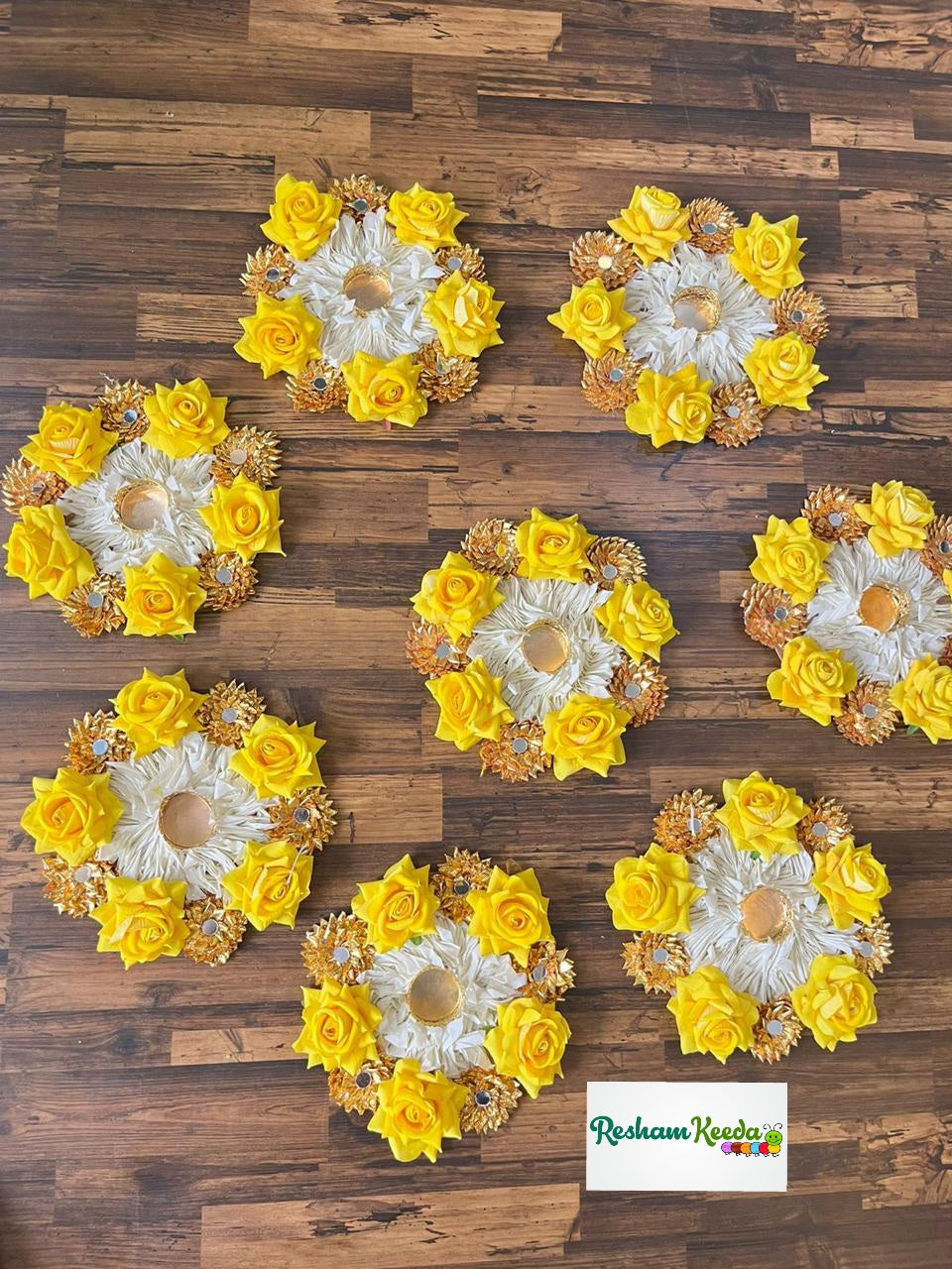 Readymade Rangoli Platter (Yellow; Pack of 4)