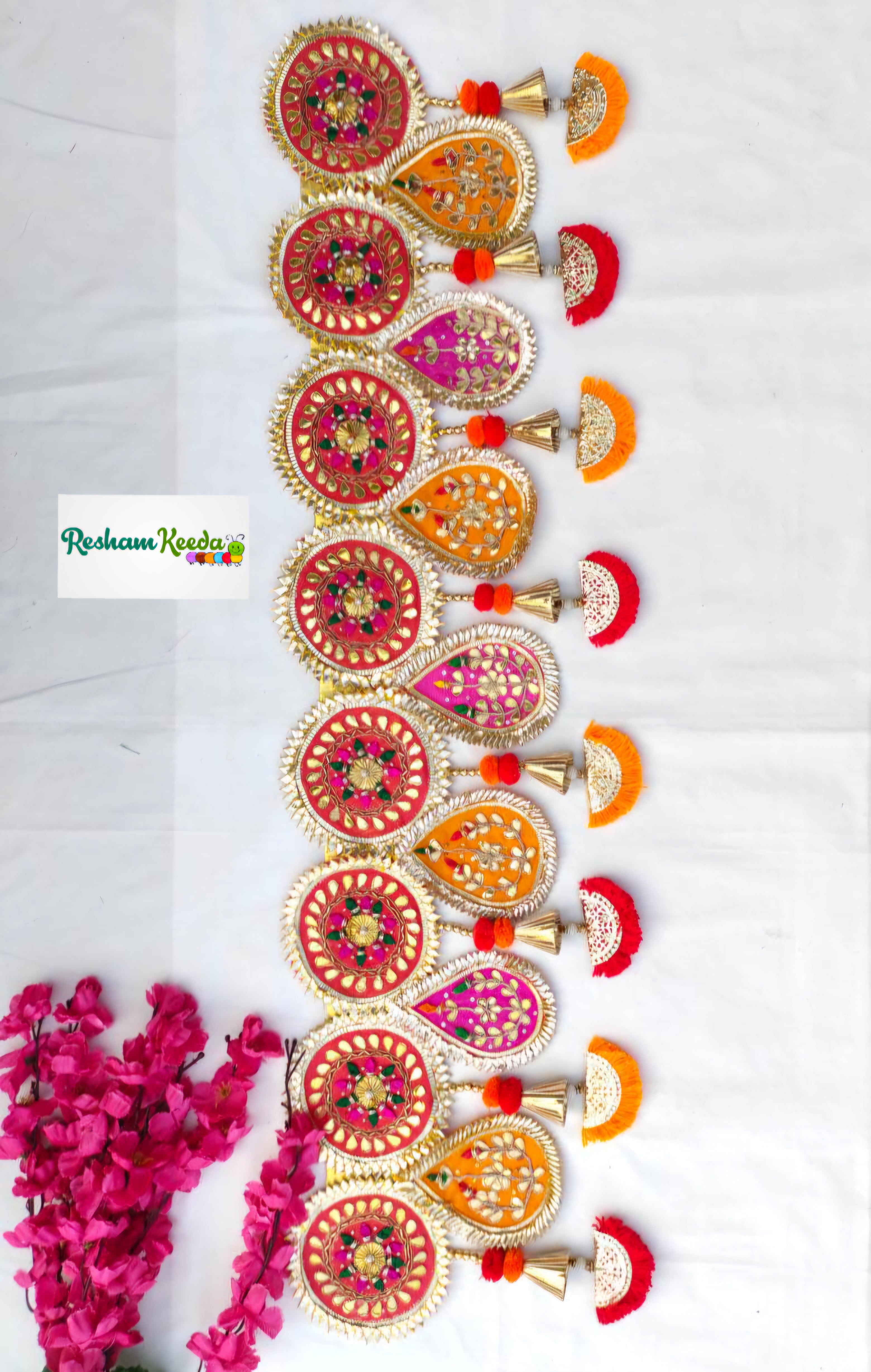 Premium Quality Designer Handcrafted Traditional Gota Patti Bandarwal Toran Bandhanwar with Beautiful Golden Thread Tussels For Diwali Festival Door Home Decoration Grah Pravesh and Wedding Gifting