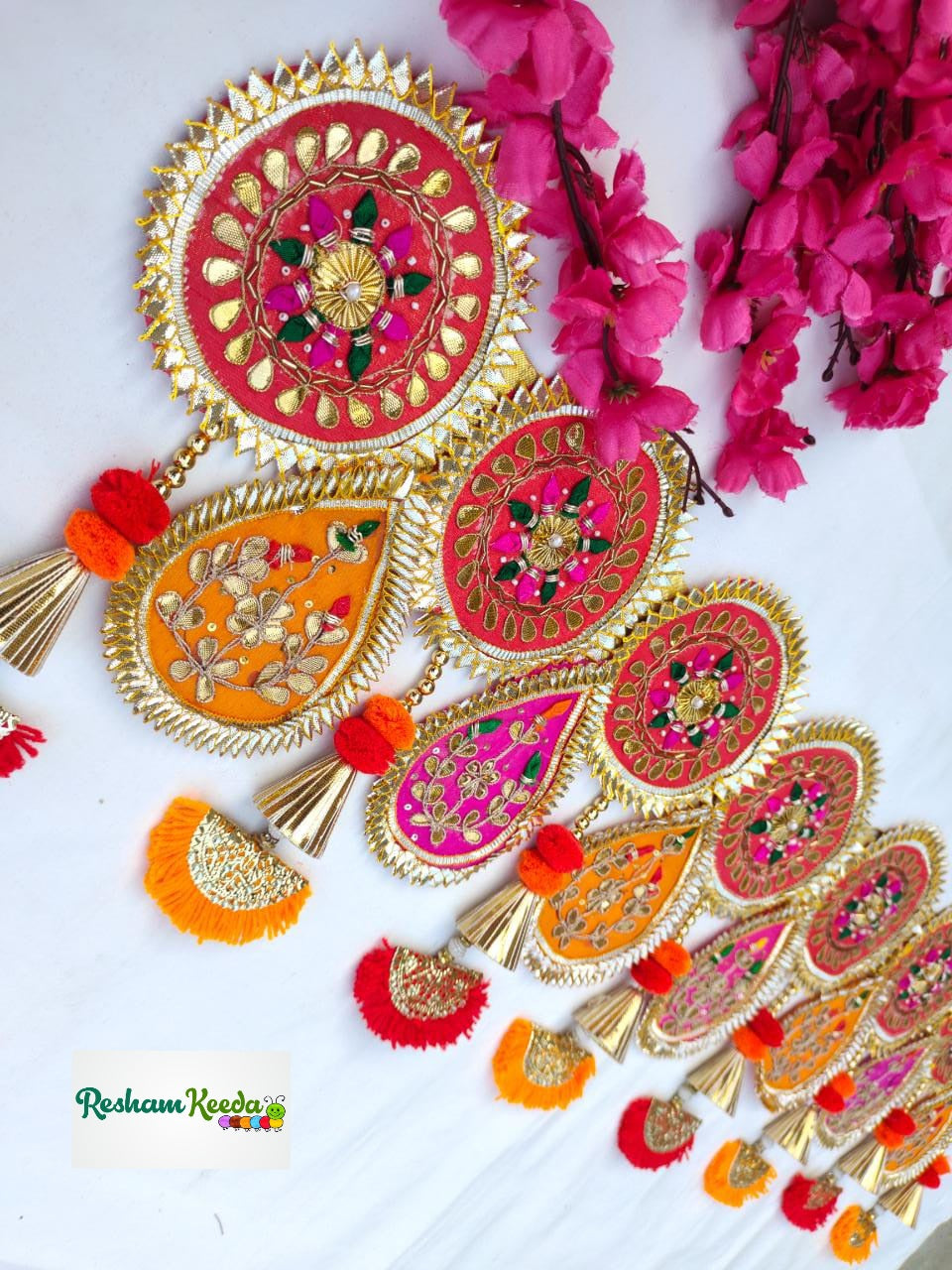 Premium Quality Designer Handcrafted Traditional Gota Patti Bandarwal Toran Bandhanwar with Beautiful Golden Thread Tussels For Diwali Festival Door Home Decoration Grah Pravesh and Wedding Gifting