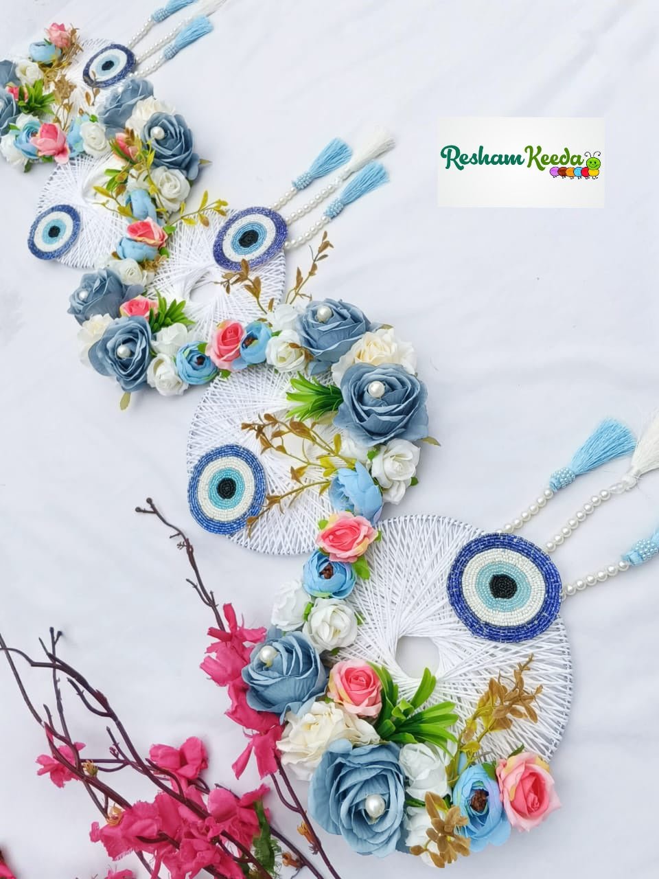 Designer Handcrafted Macrame Makruk Ring Floral Bandarwal Toran in Evil Eye Theme For Diwali Grah Pravesh House Warming Wedding Festival Home Decoration and Gifting