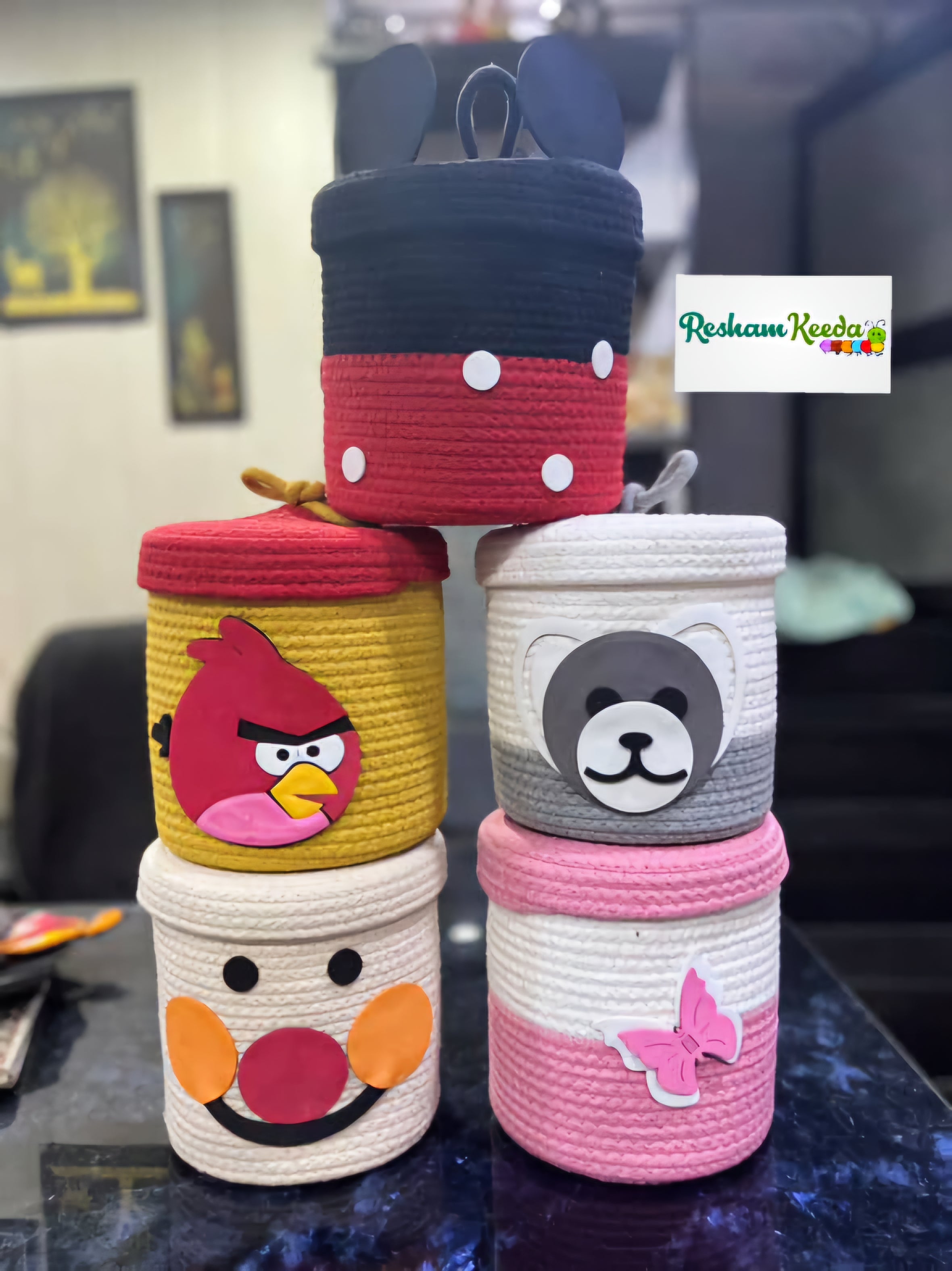 Exclusive Small Animal Face Cotton Baskets with Lid for Return Favours Gifting in Birthday Rakhi Rakshabandhan and Multipurpose Storage Usage