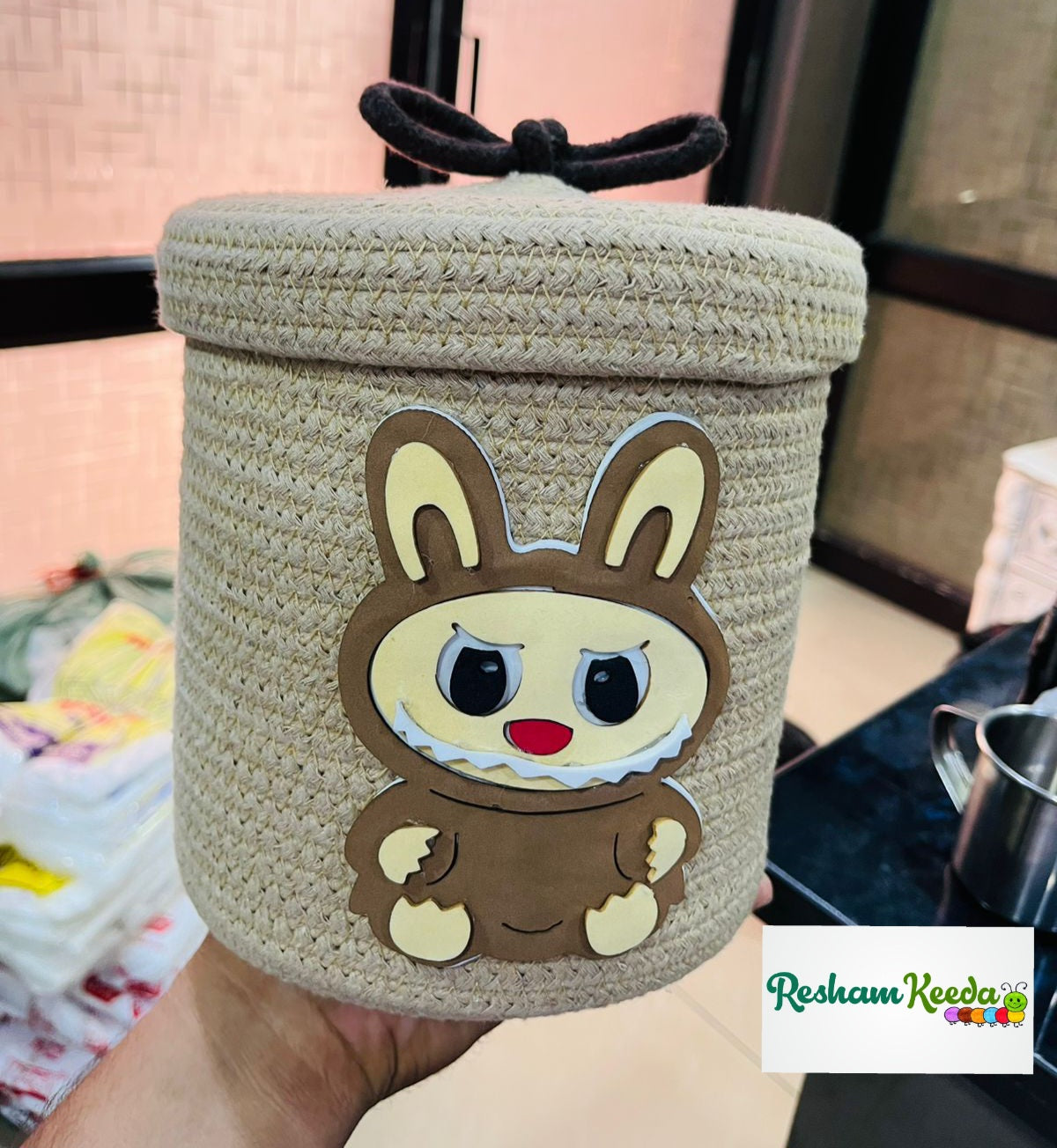 Exclusive Small Animal Face Cotton Baskets with Lid for Return Favours Gifting in Birthday Rakhi Rakshabandhan and Multipurpose Storage Usage